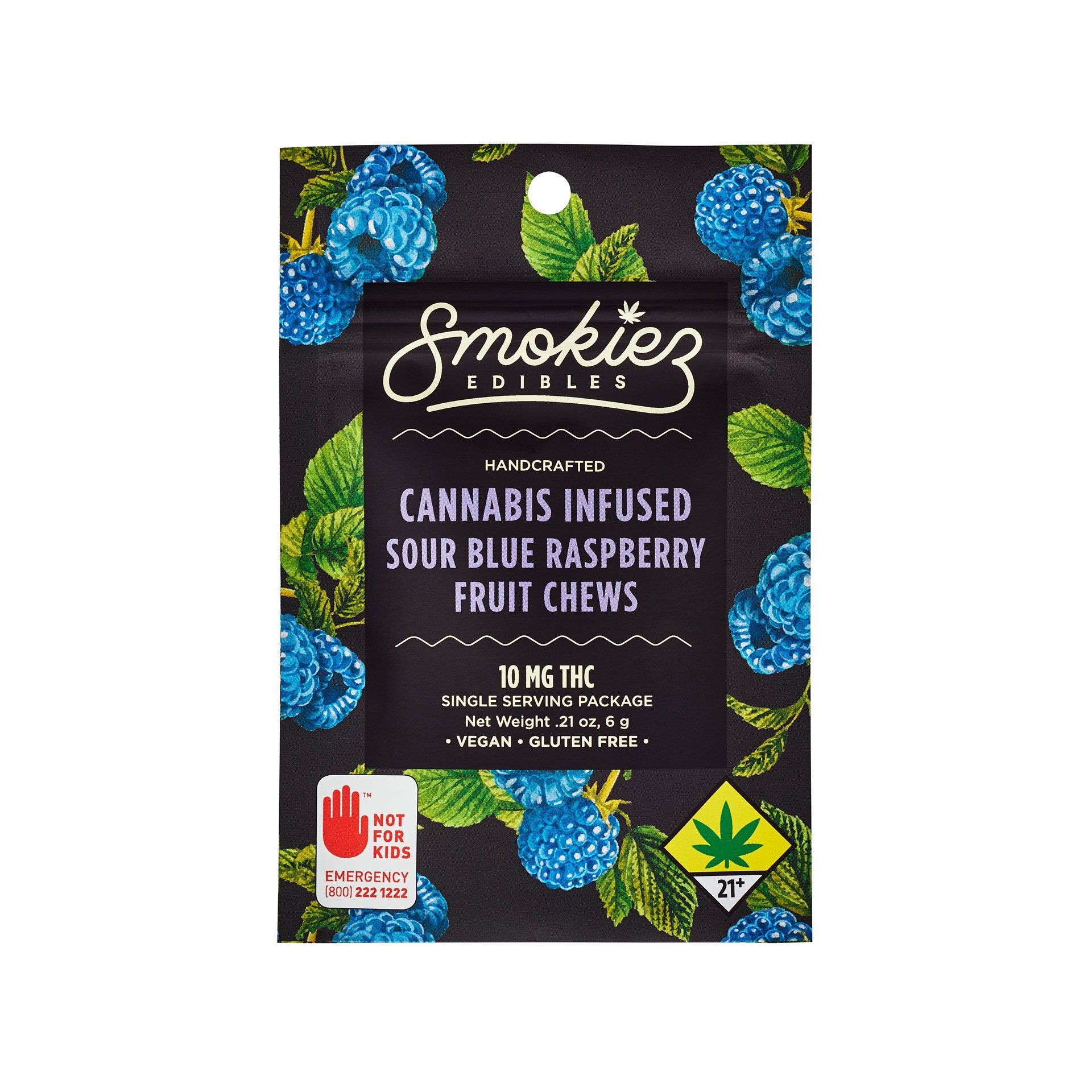 Smokiez Edibles: Sour Blue Raspberry Single Serving Fruit Chew, 10mg THC - Washington | Leafly