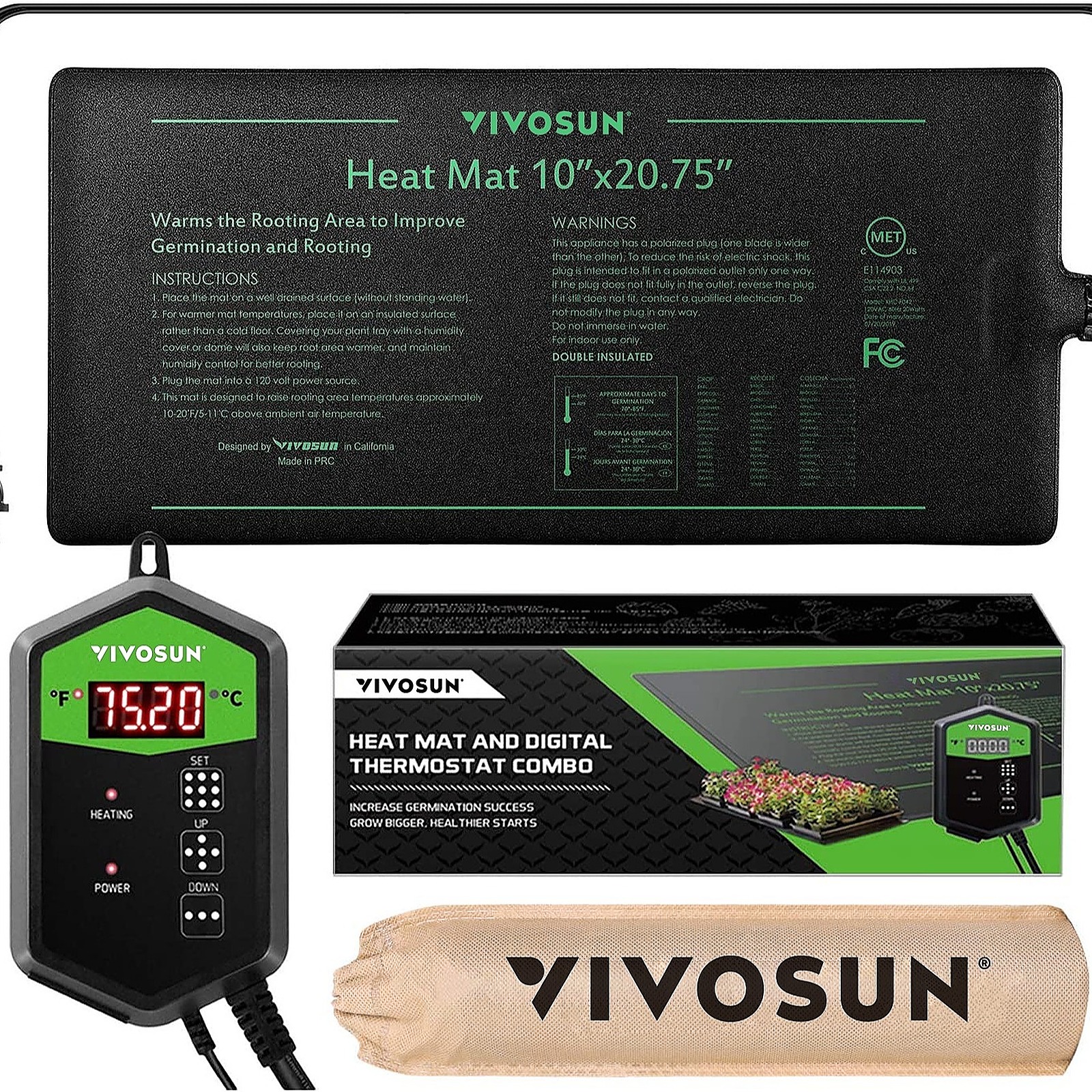 VIVOSUN VIVOSUN 10"x20.75" Seedling Heat Mat and Digital Thermostat
