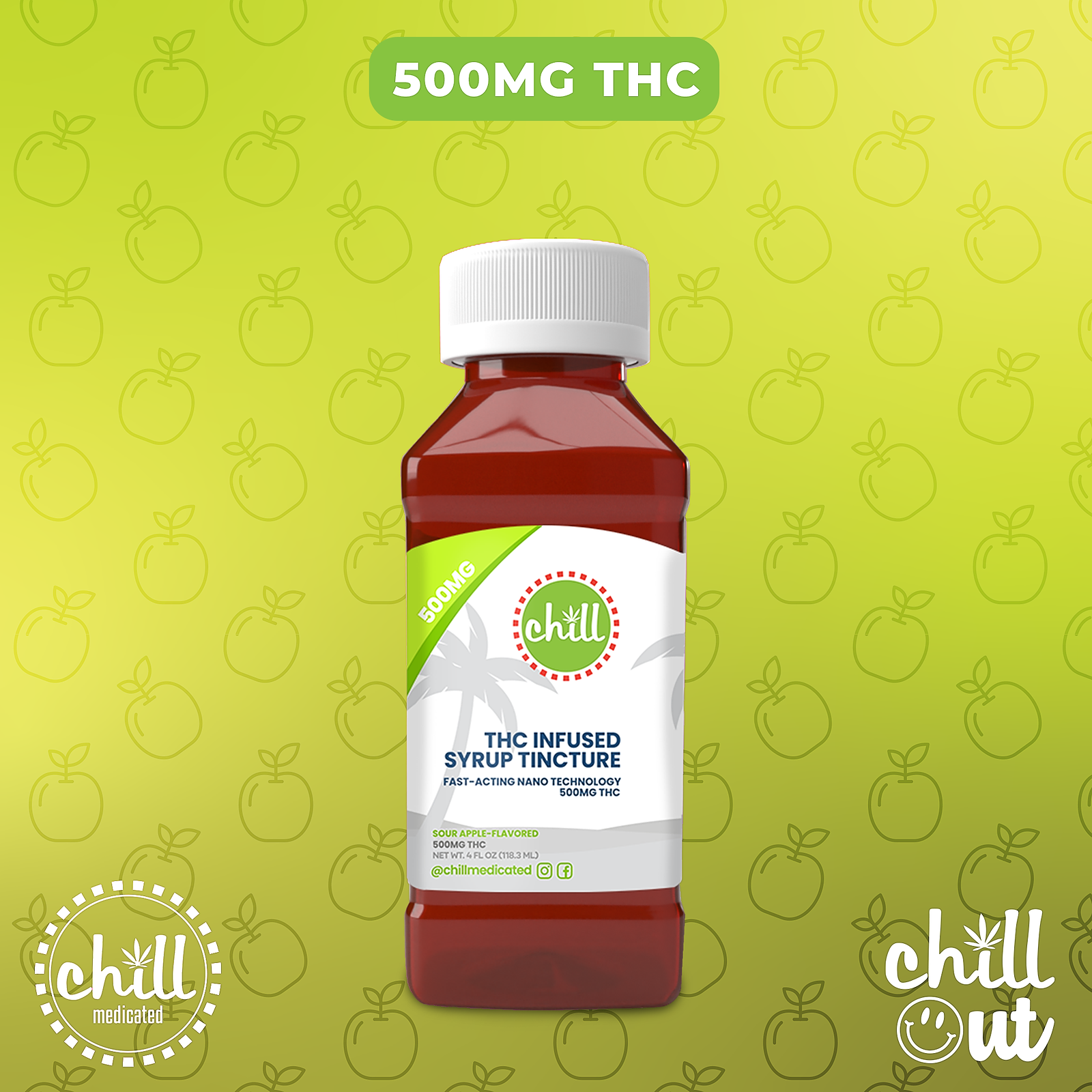 Chill Medicated Sour Apple Medicated Tincture Syrup 500MG THC