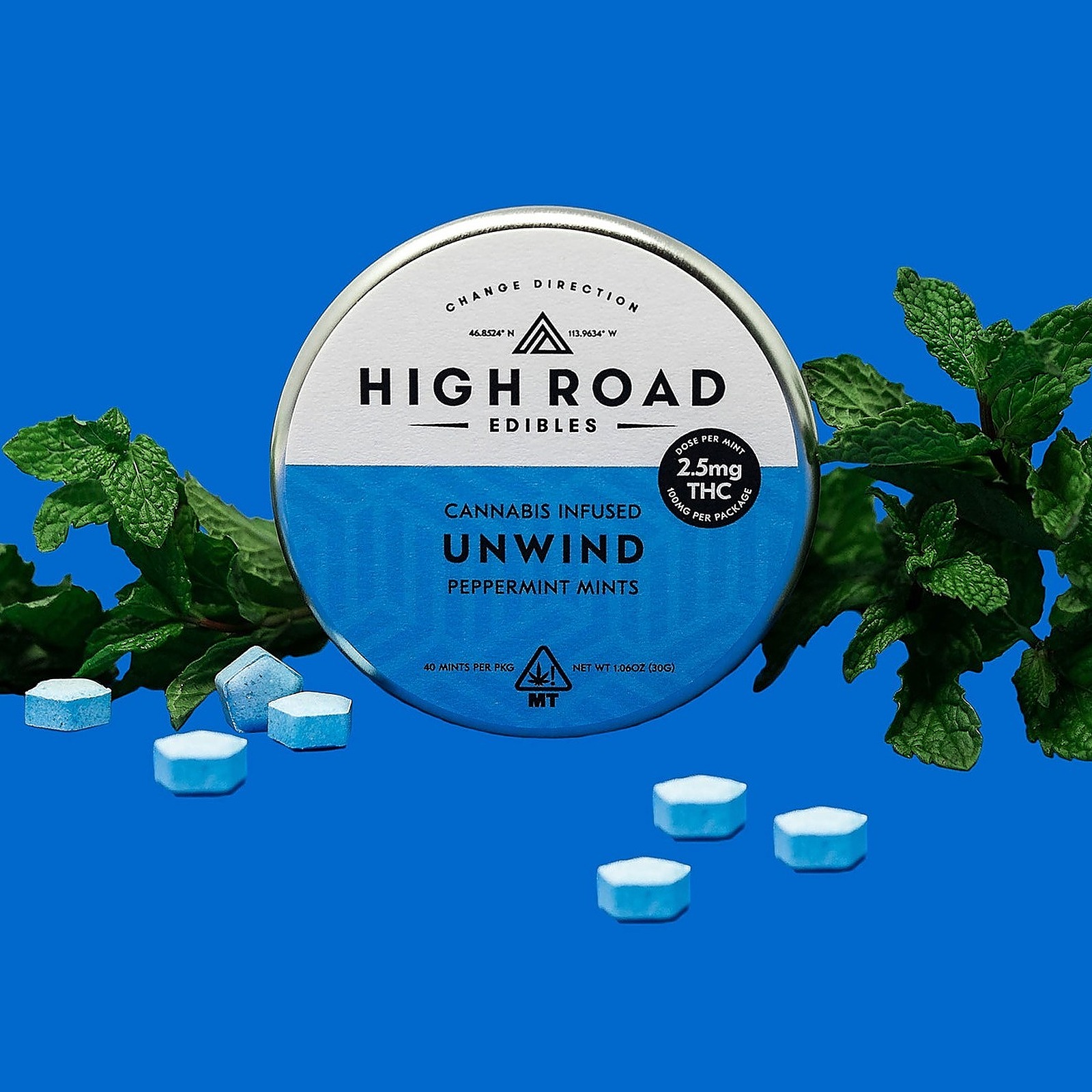 High Road Edibles Peppermint Unwind Mints, 100mg 40pack Leafly