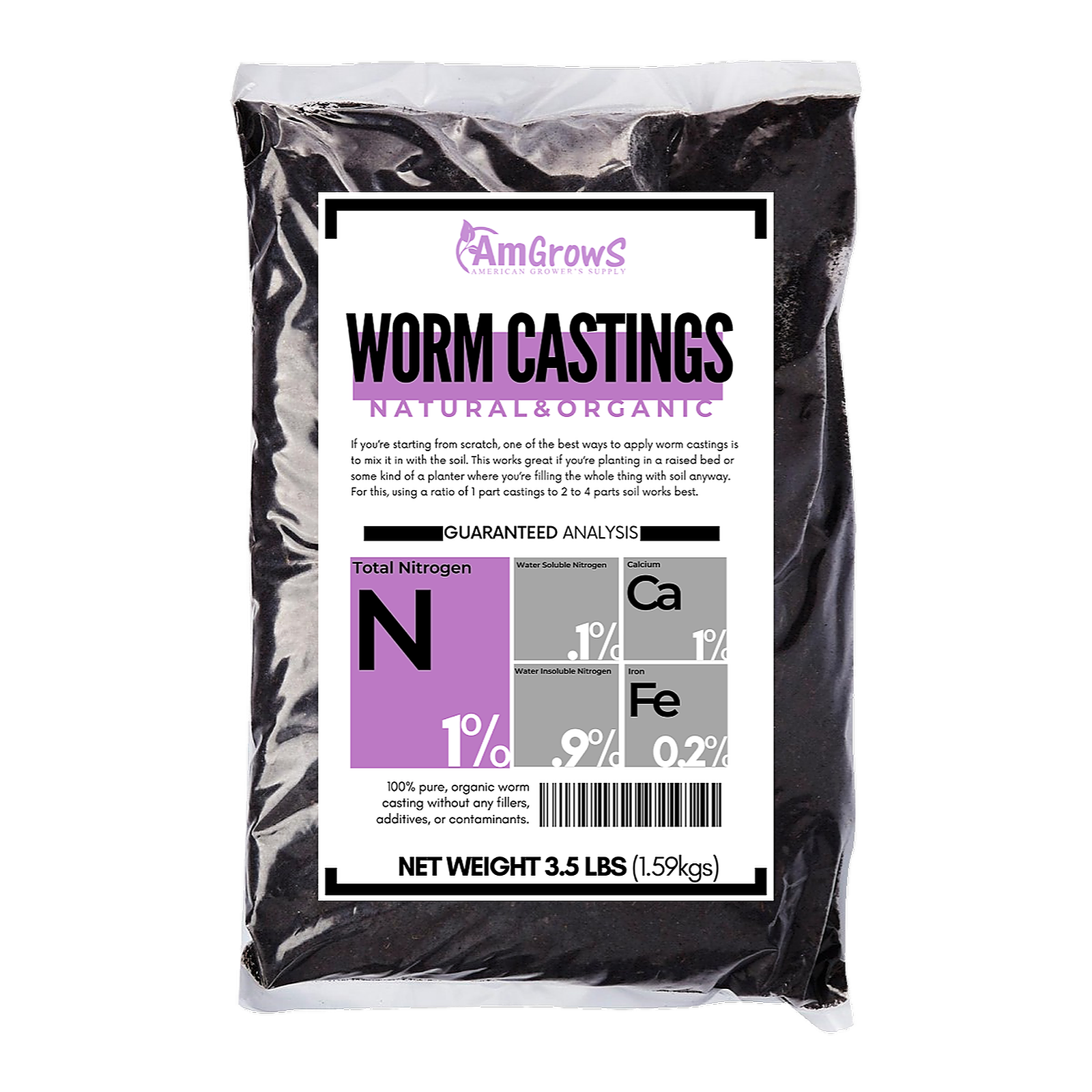 AmGrowS Worm Castings, 3.5 LB Leafly