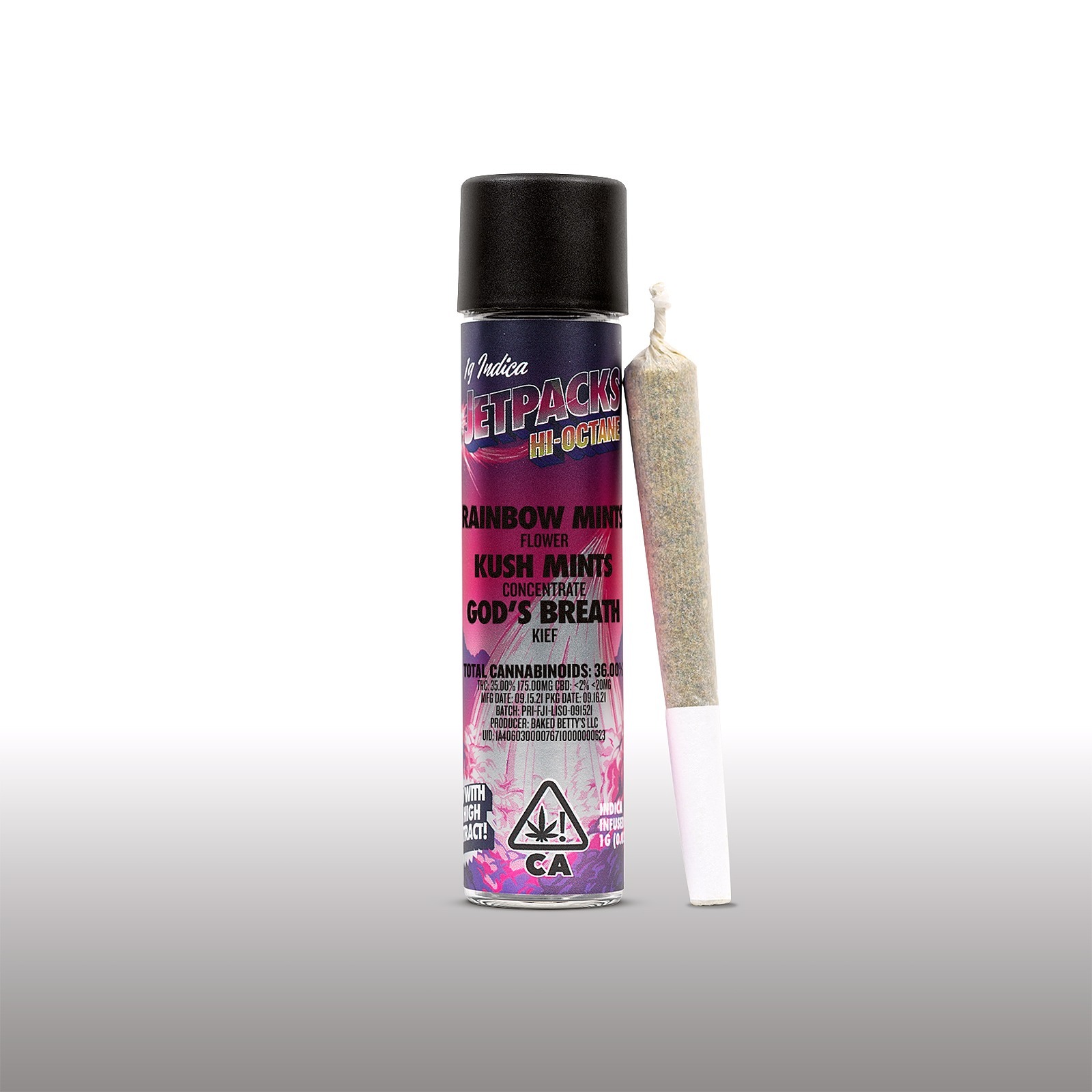 Jetpacks Rainbow Mints, Kush Mints, God's Breath (1G Infused PreRoll