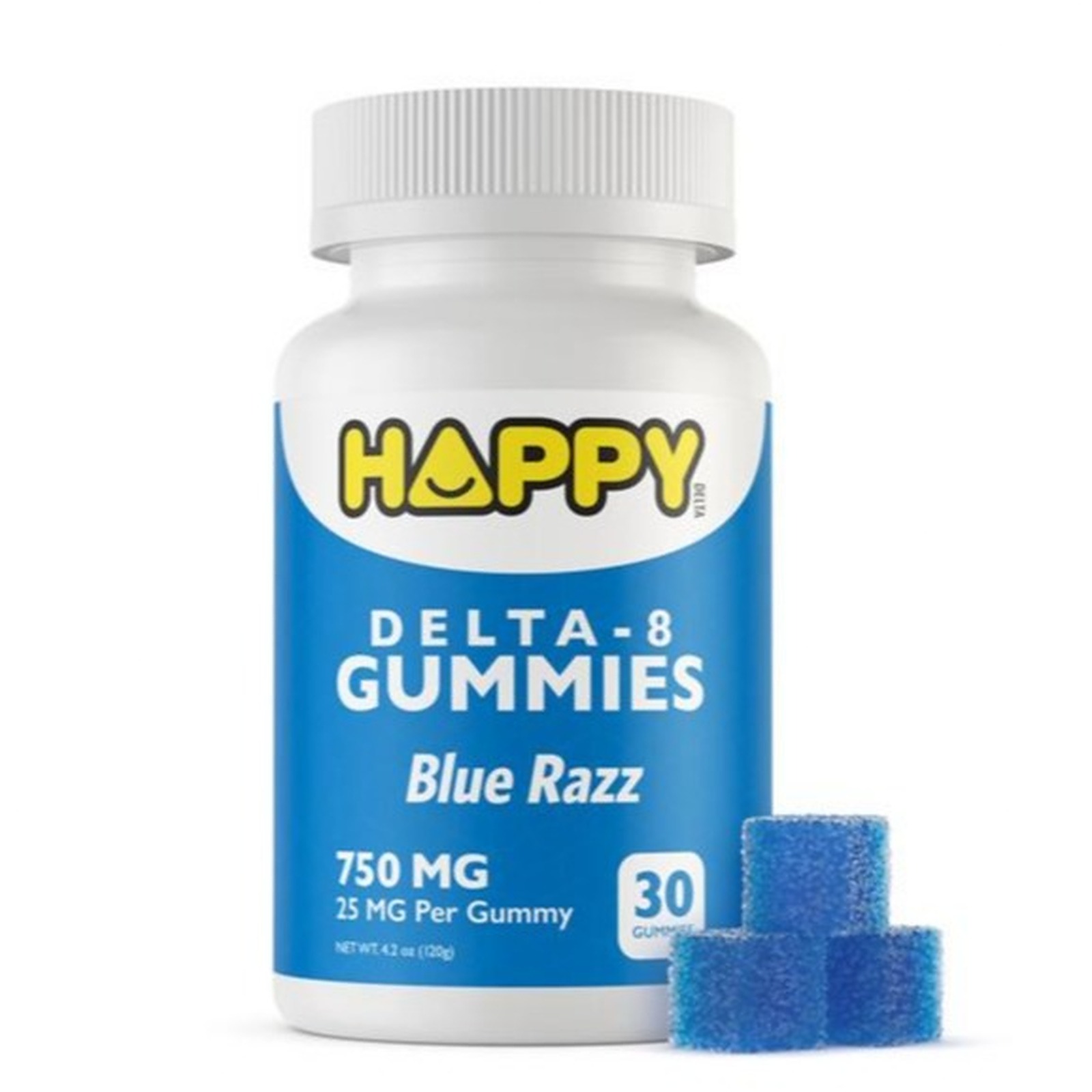 30 Pack - Happy Delta - Blue Razz Delta 8 Gummies | Leafly