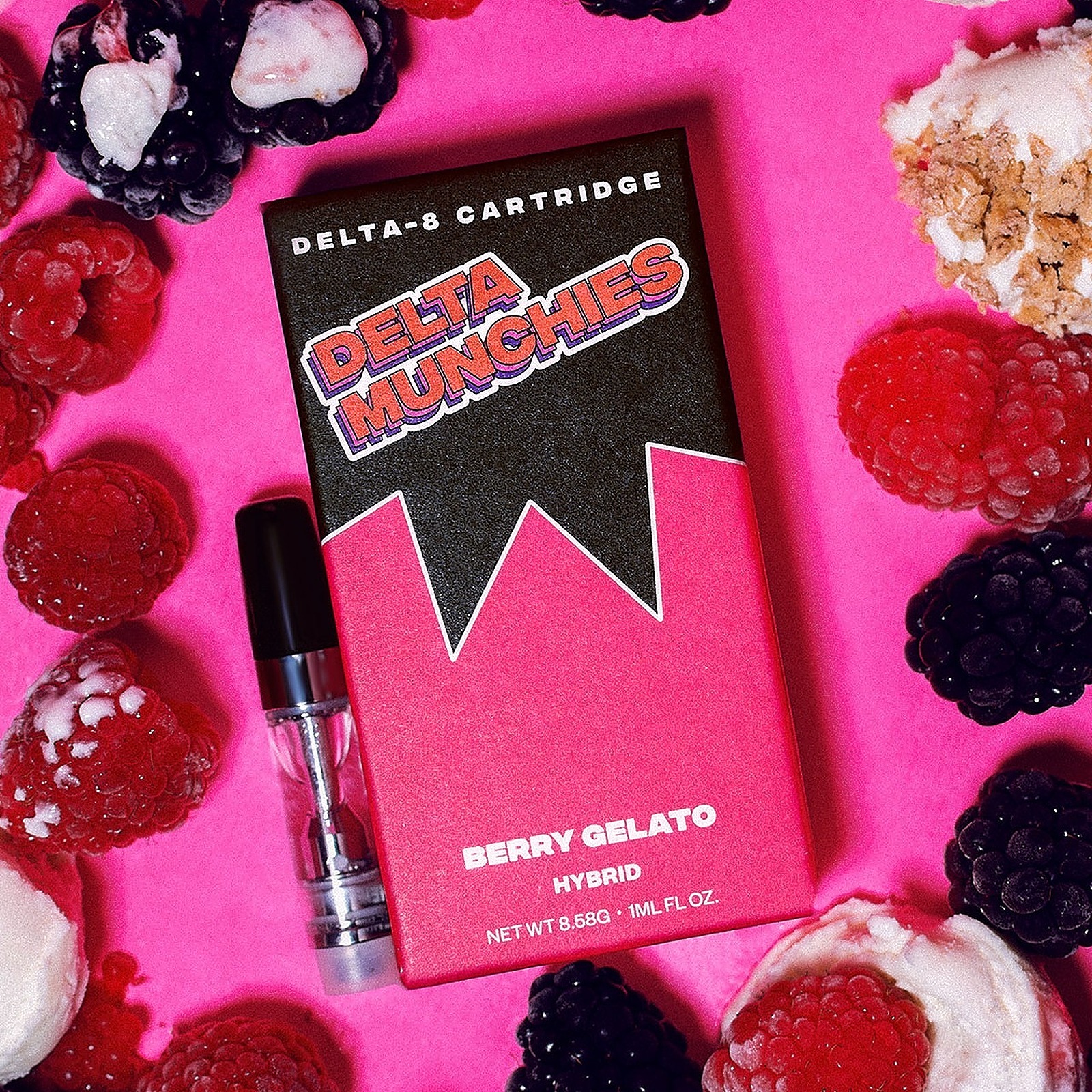 Delta Munchies: Berry Gelato 1000mg Delta 8 Vape Cartridge | Leafly