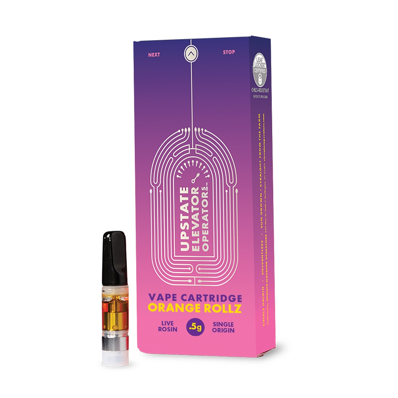 Upstate Elevator: Live Rosin Vape Cartridge, Orange Rollz 0.5g