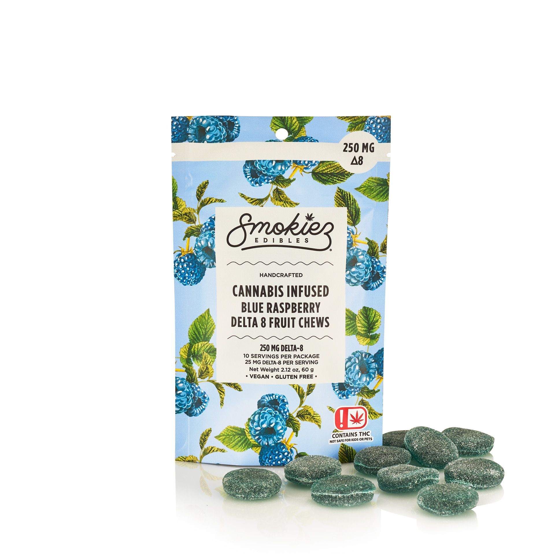 Smokiez Edibles Blue Raspberry Fruit Chews, 250mg Delta8 THC OK
