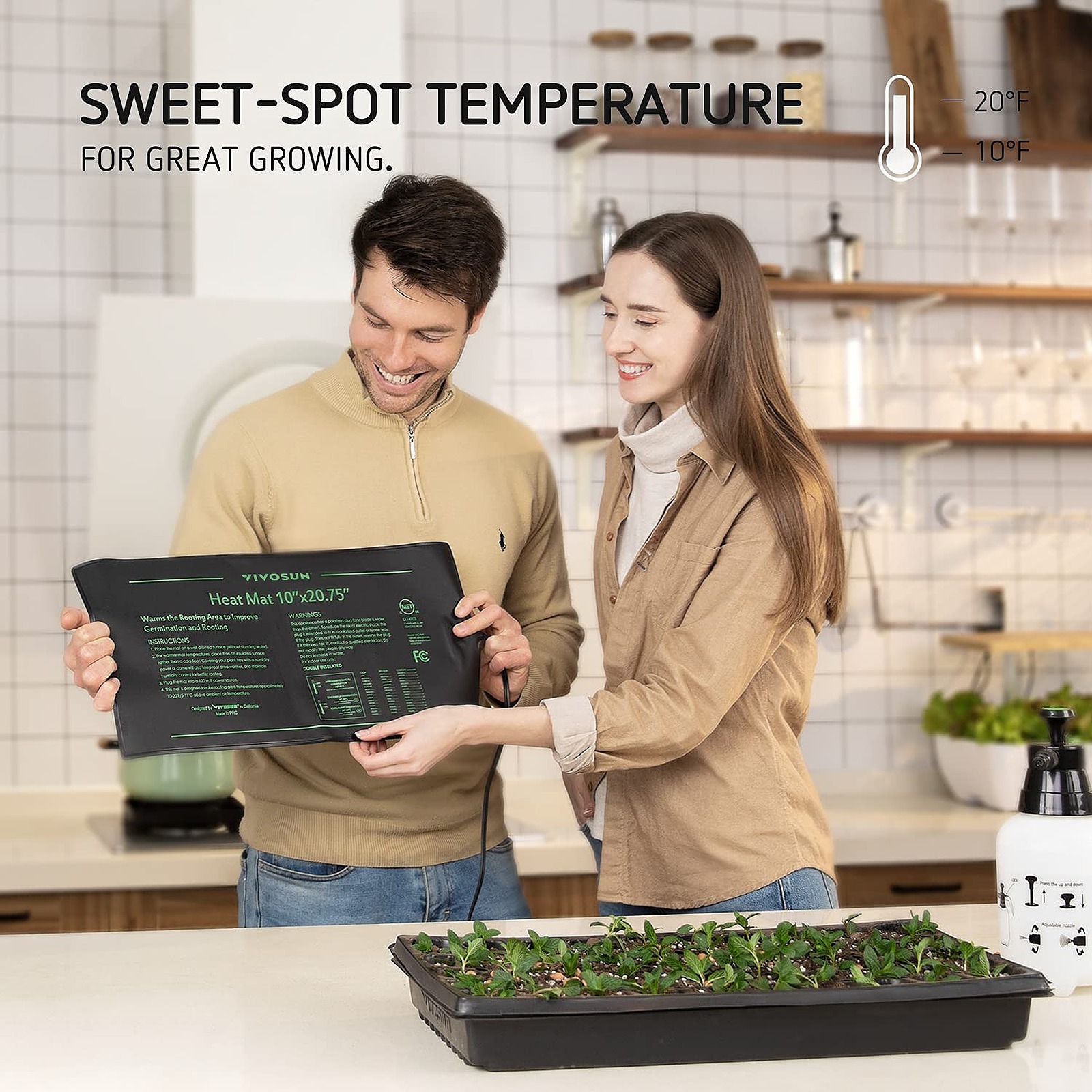 VIVOSUN 10x20.75 Seedling Heat Mat and Digital Thermostat Combo Set MET  Standard 