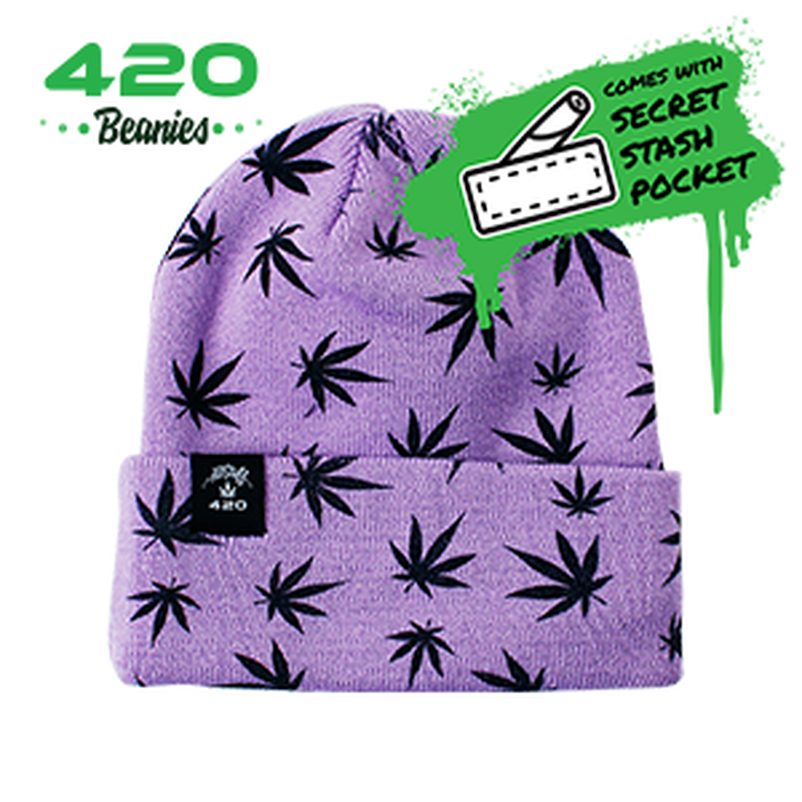 Rose Purple 420 Beanie With Secret Stash Pocket
