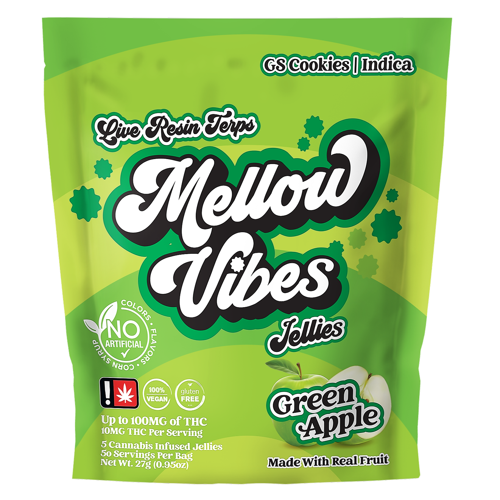 Mellow Vibes: Mellow Vibes Jellies | Green Apple | 5 Pack 100mg | Leafly