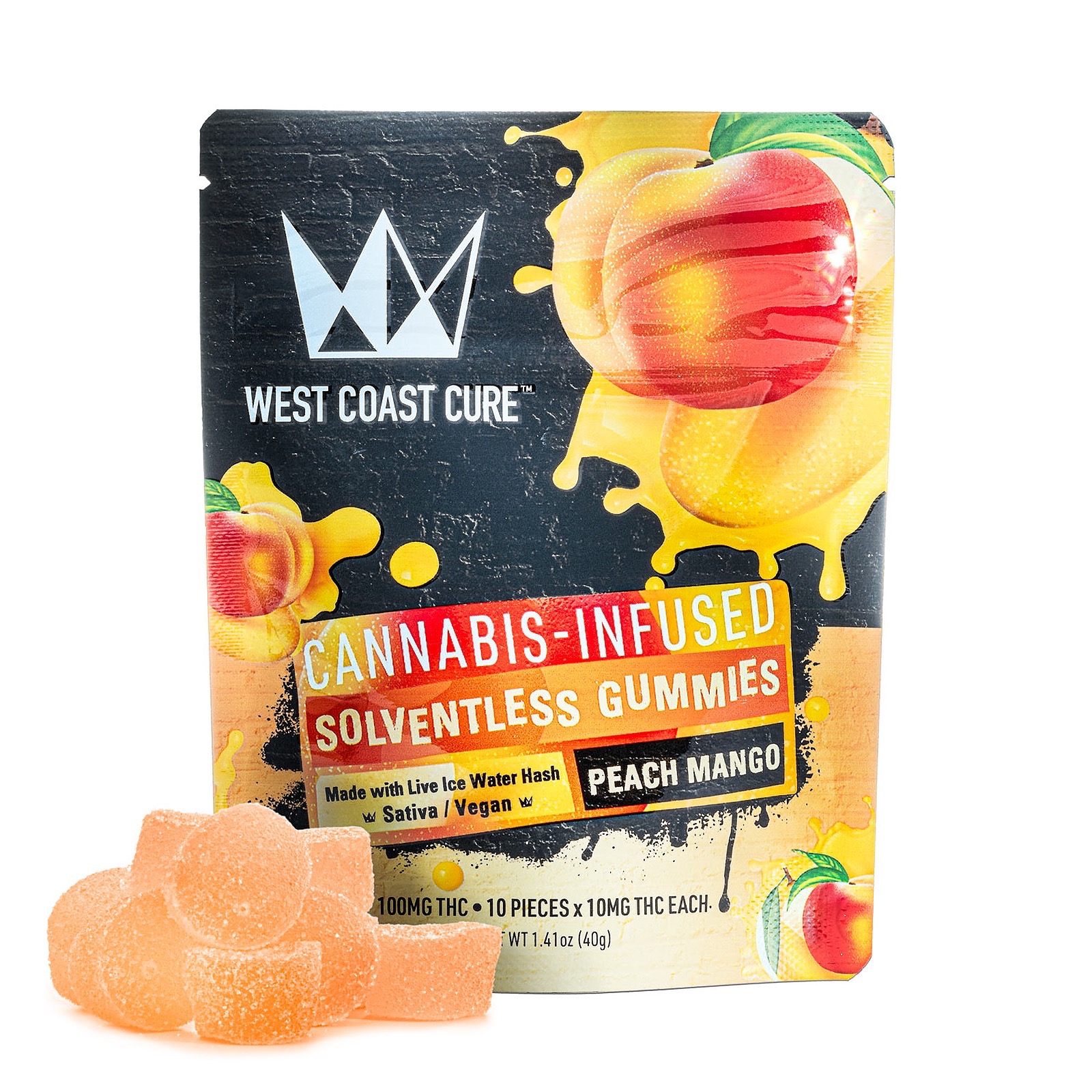 West Coast Cure Peach Mango Flavored 10 Gummies (10mg each) Leafly