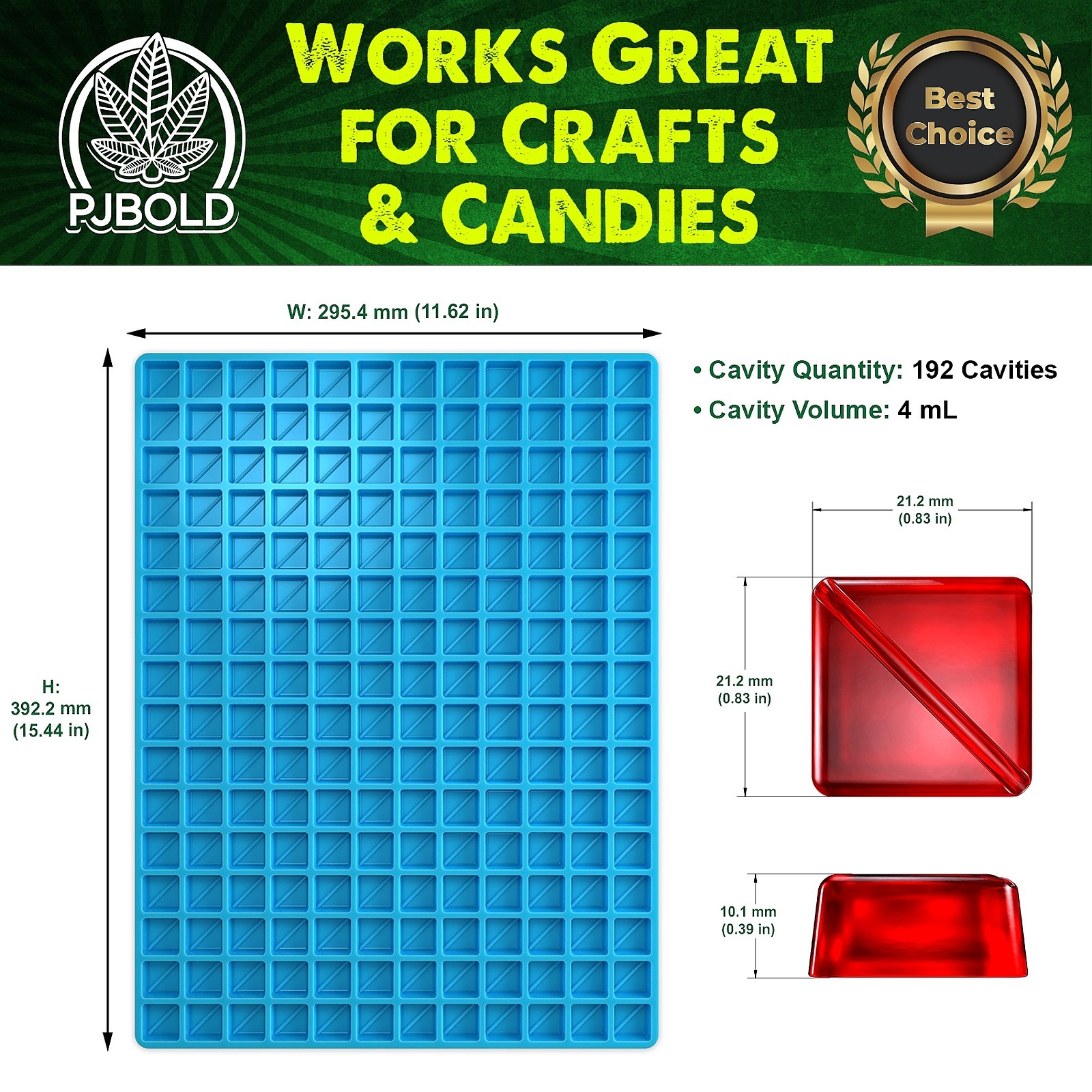 Pj Bold Square Silicone Mold, 4ml, 192 Cavity, Half Sheet, Blue