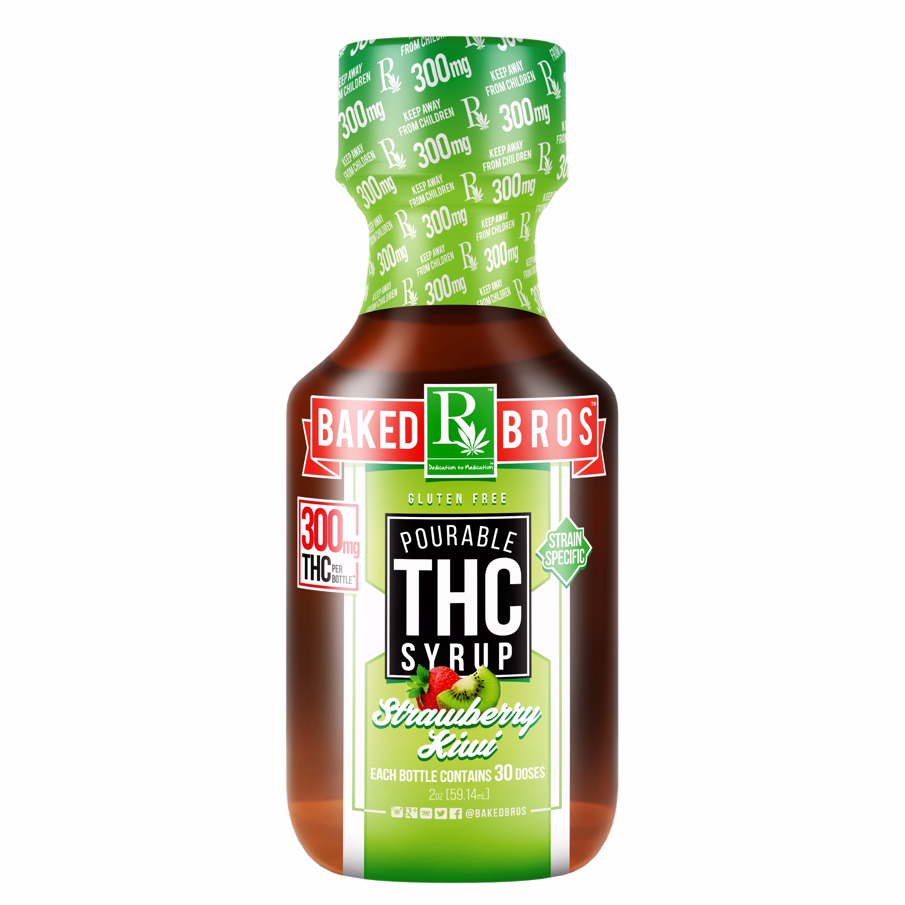Baked Bros™ THC Strawberry Kiwi Syrup 300mg Leafly