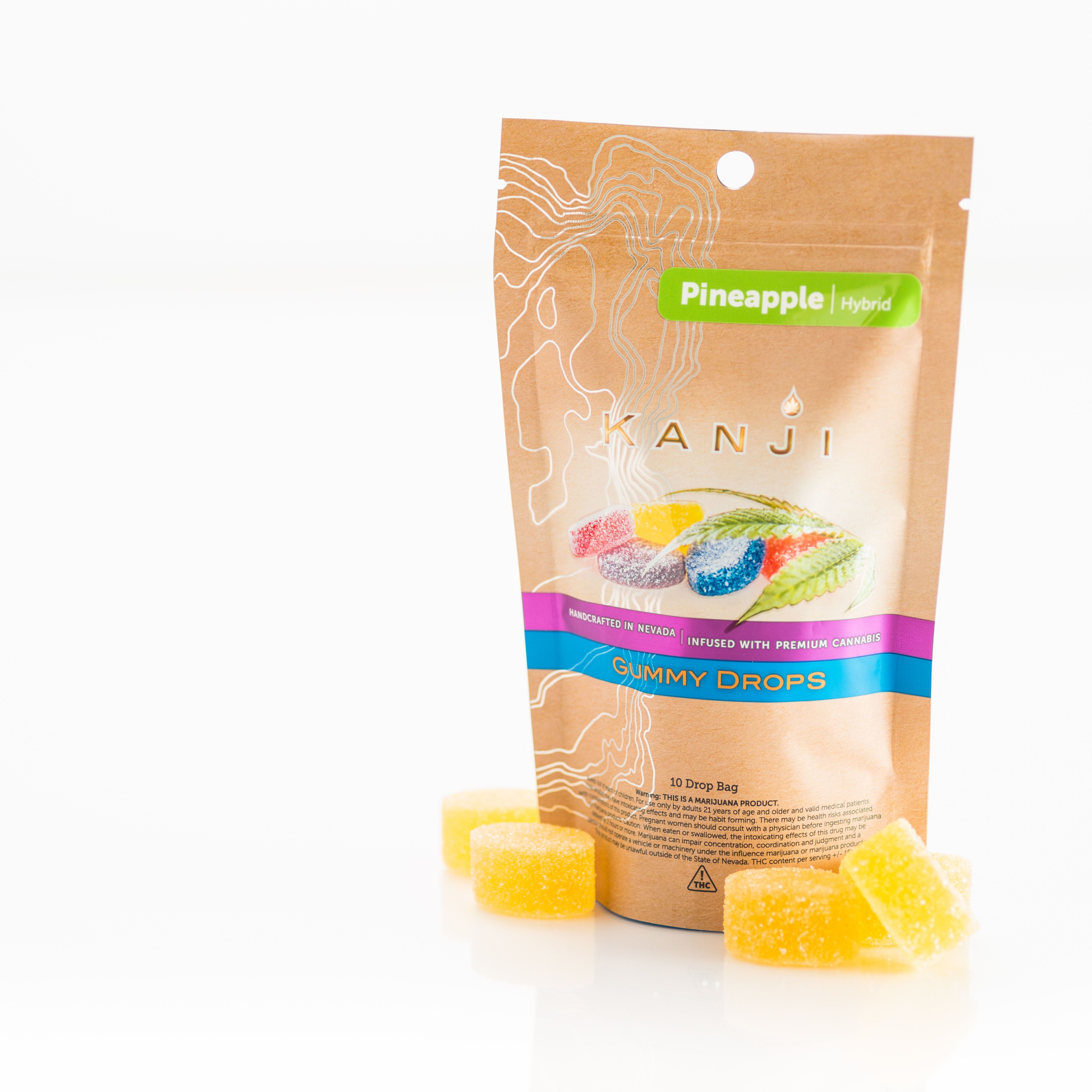 Kanji Cannabis Pineapple Gummy Drops Hybrid 100mg Leafly