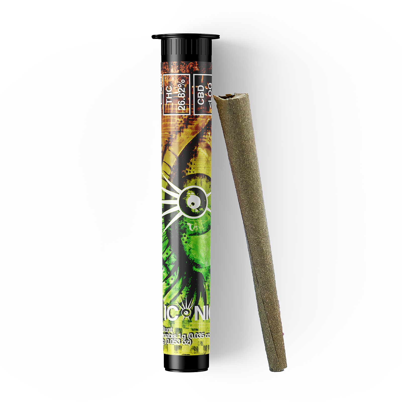 Iconic: 1G Papaya Syrup Iconic Blunt (Indica/Ripped City): 32.05%/28.37%/