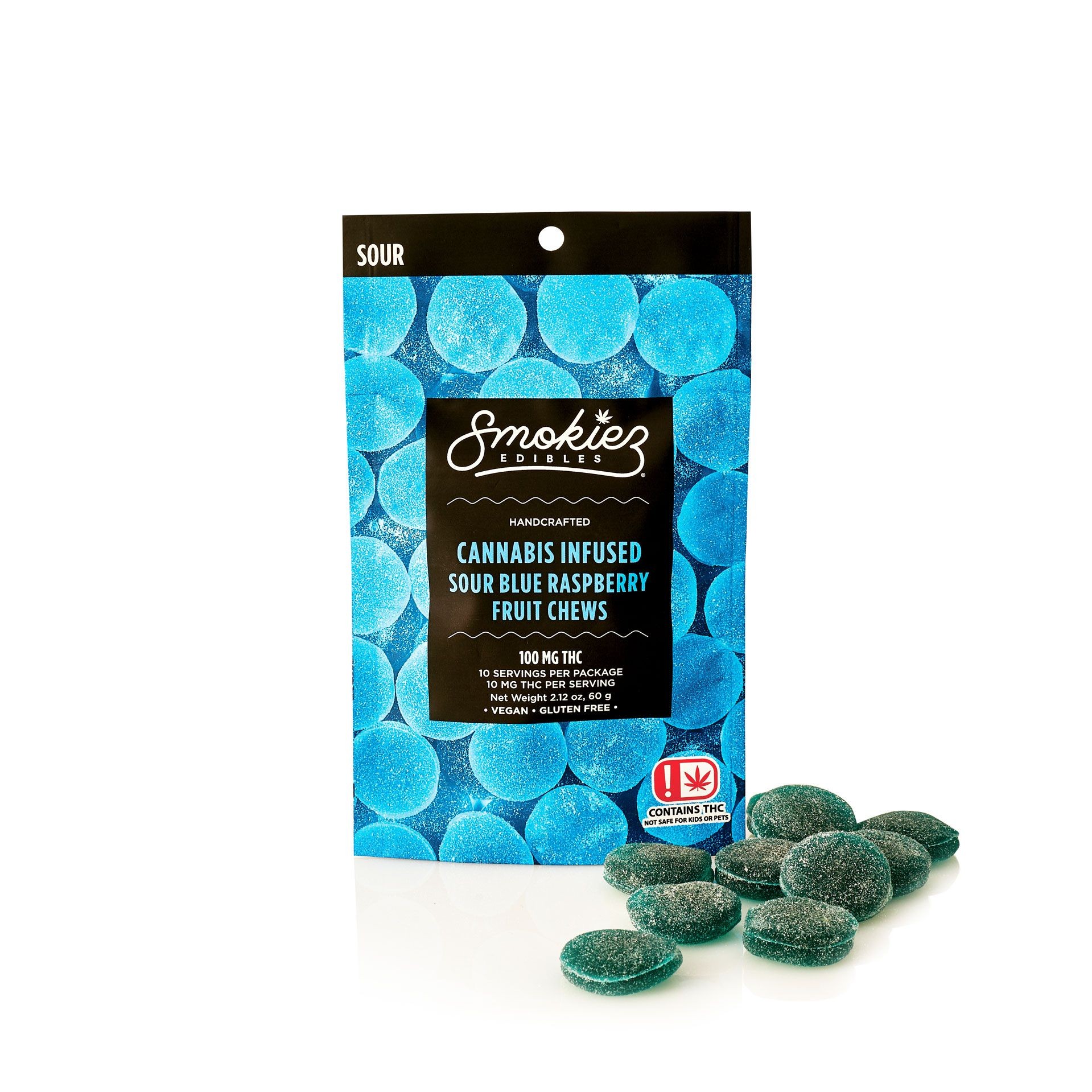 Smokiez Edibles Sour Blue Raspberry Fruit Chews 100mg THC OK Leafly