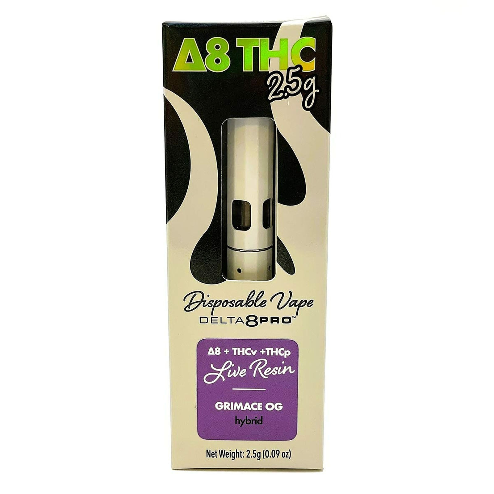 Delta 8 Pro: 2.5mL Live Resin Disposable - Grimace OG (Delta-8, THCv, THCp)  | Leafly