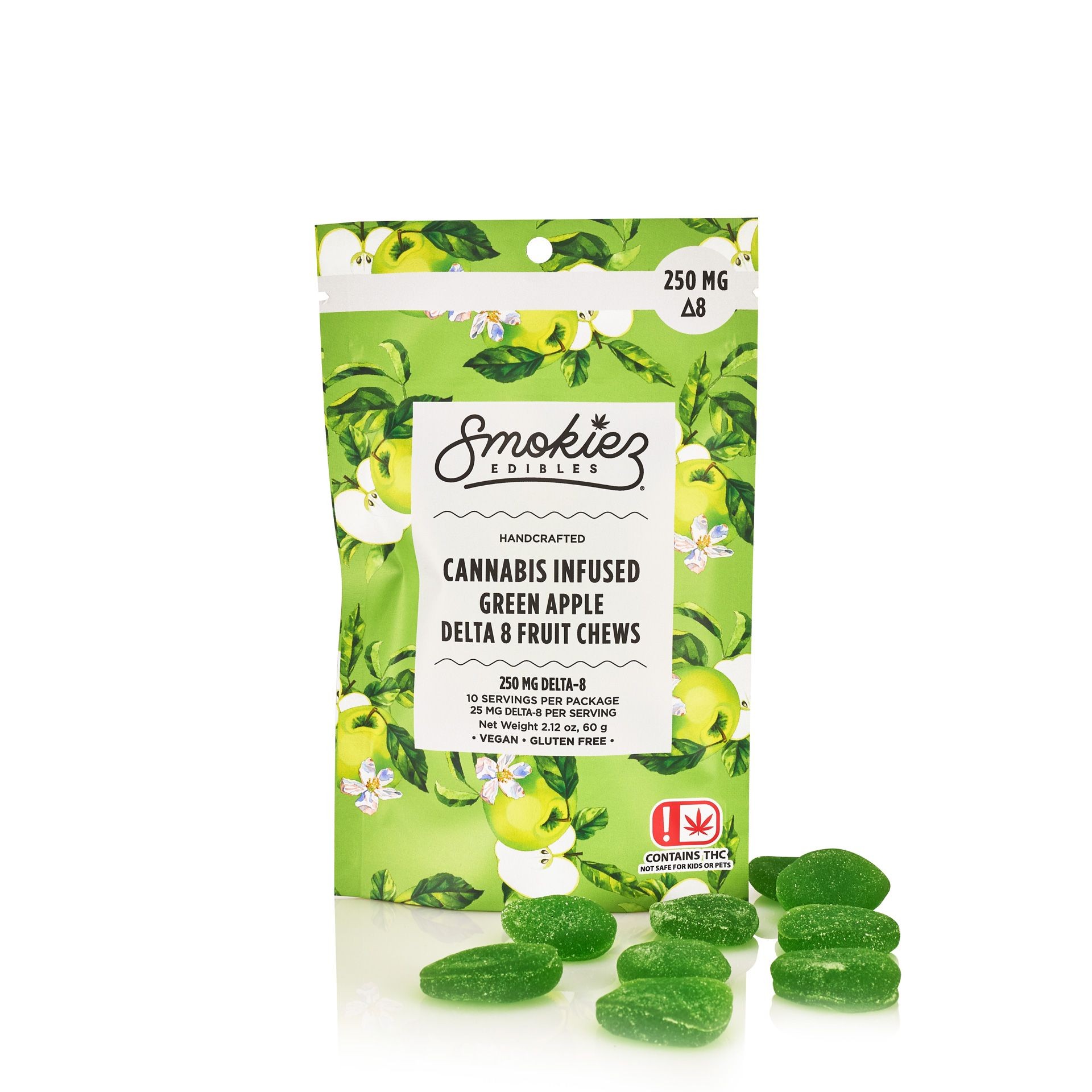 Green Apple Fruit Chews, 250mg Delta8 THC OK Leafly