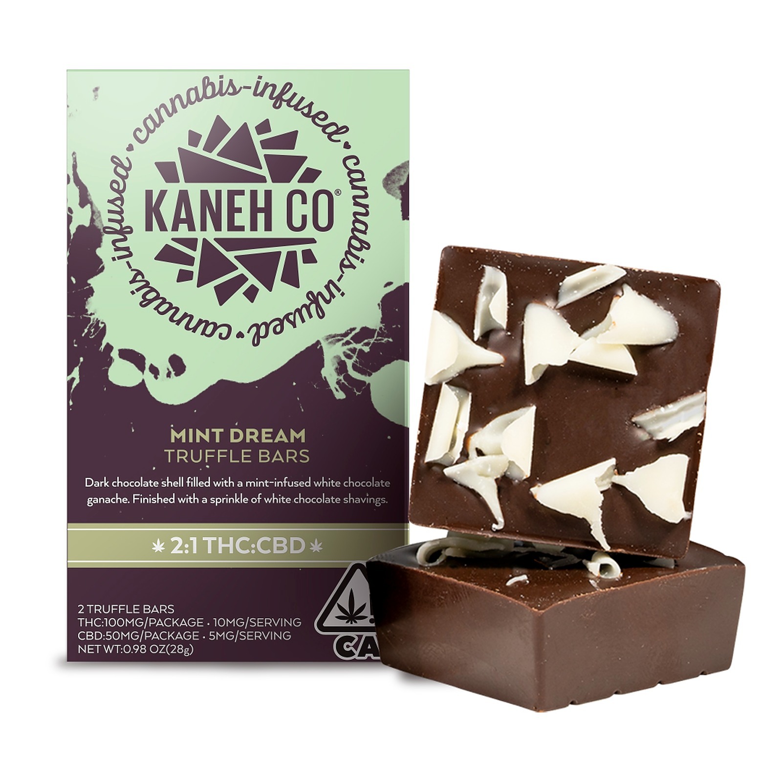 Kaneh Co. Mint Dream Truffle Bars [2pcs] 21 THCCBD (100mg THC/50mg CBD) Leafly