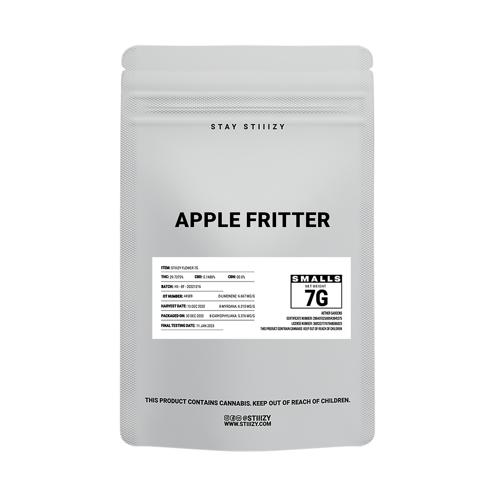 STIIIZY APPLE FRITTER WHITE LABEL 7G Leafly