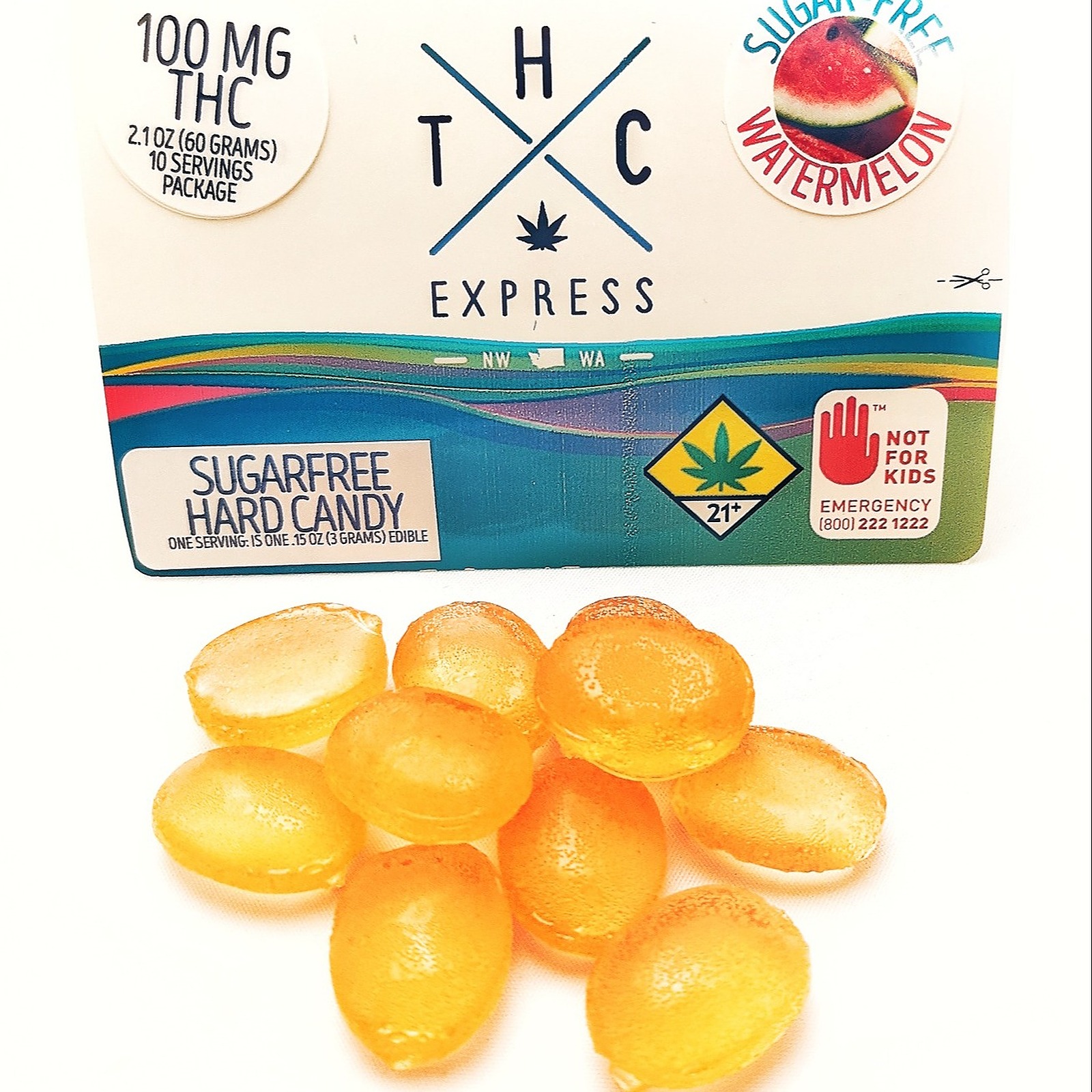 THC Express: Watermelon SugarFree Hard Candies 100mg 10-Pack | Leafly