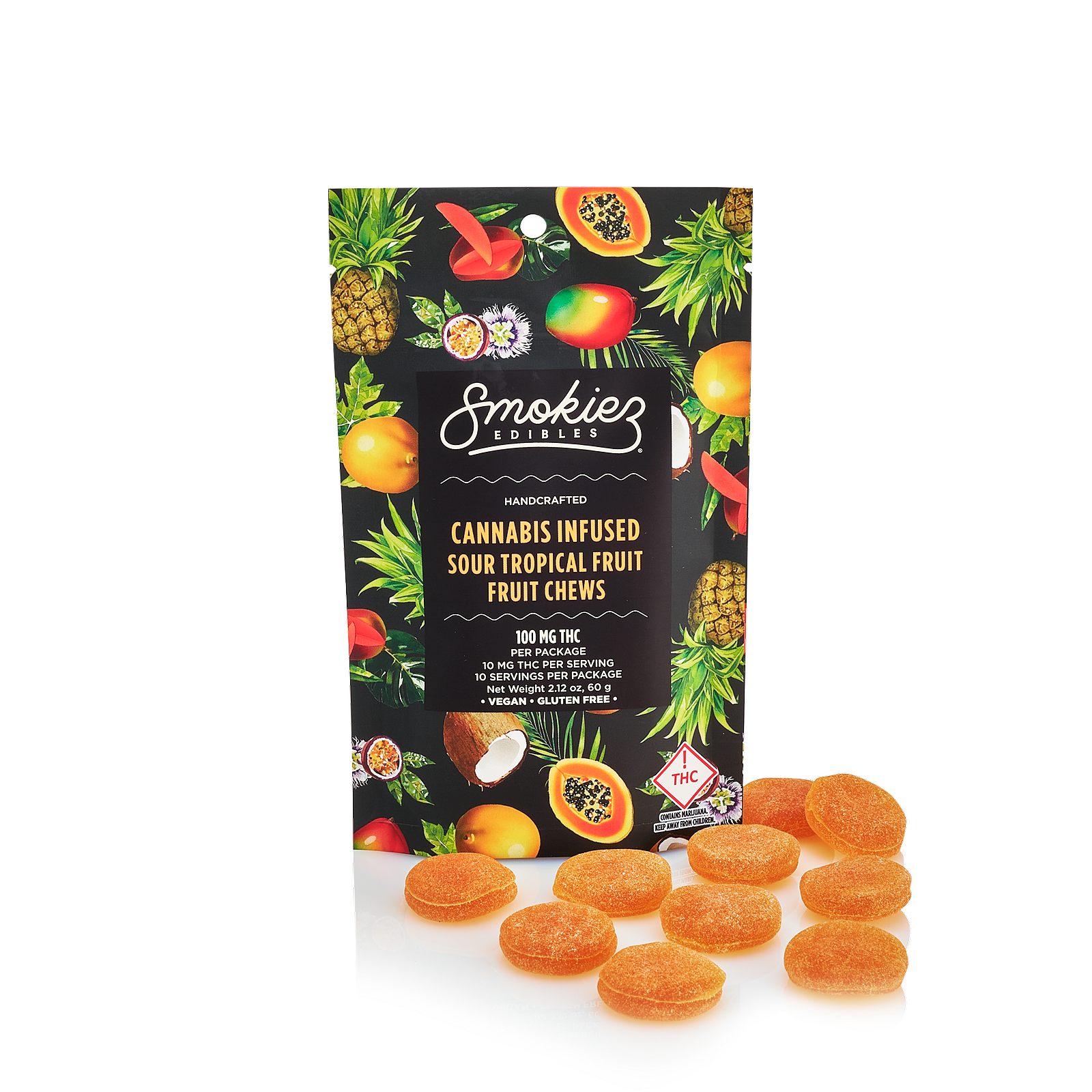 Smokiez Edibles Smokiez SATIVA Sour Tropical Fruit Chews 100mg 10pk OH Leafly