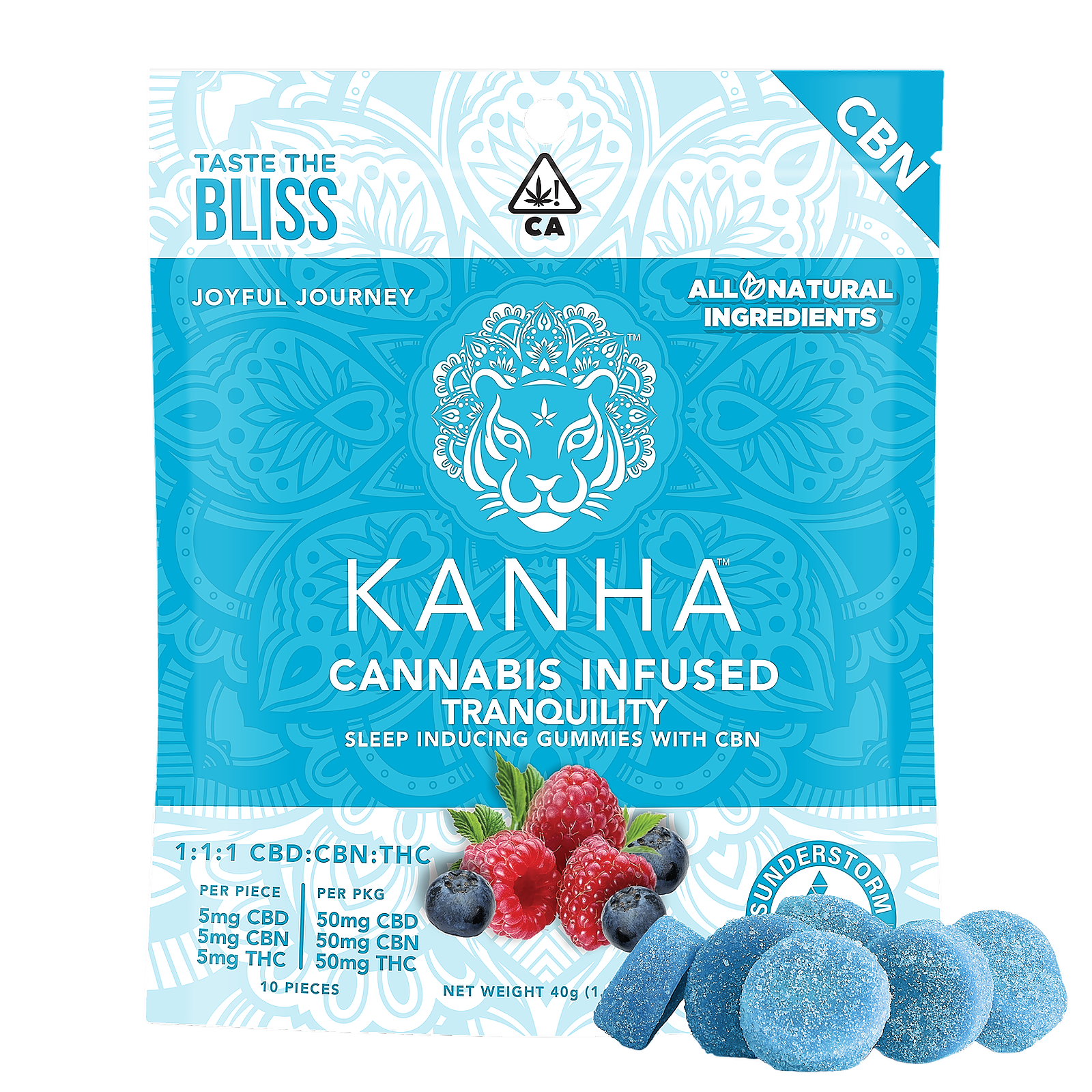 KANHA | Tranquility SLEEP Gummies | Blue Raspberry | 1:1:1 CBN:THC:CBD | 50mg 