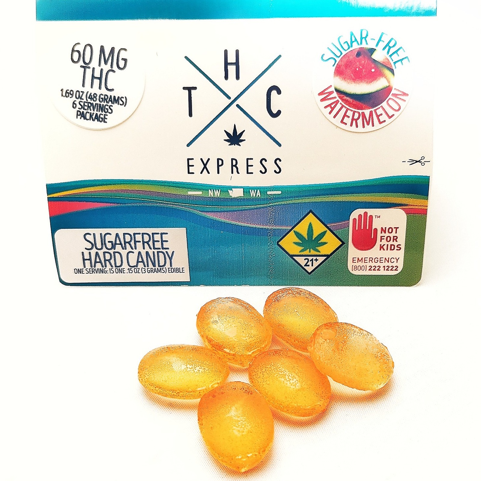 THC Express: Watermelon SugarFree Hard Candies 60mg 6-Pack | Leafly