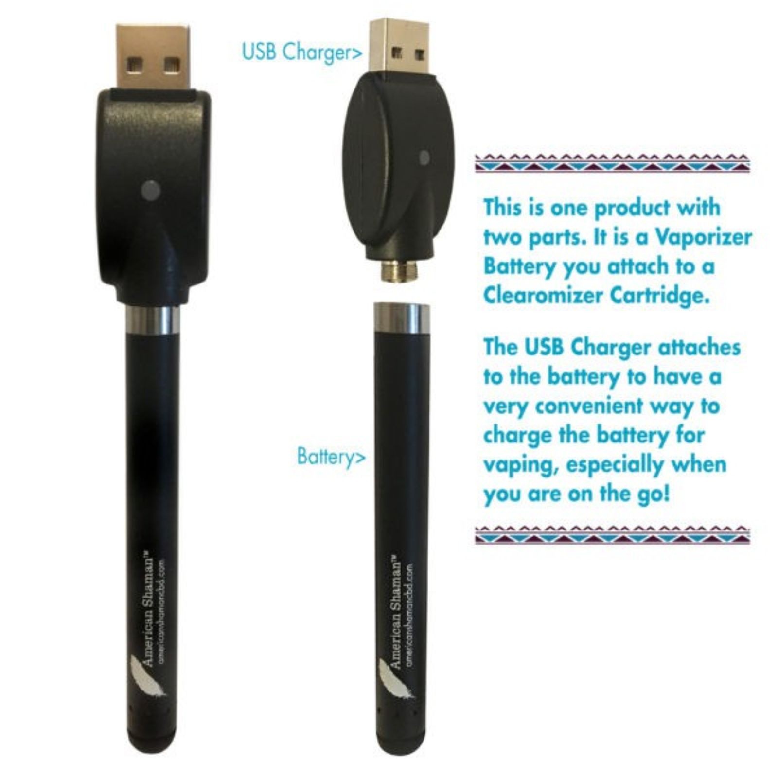 CBD American Shaman: Rechargeable Inhaler Battery With USB Charger