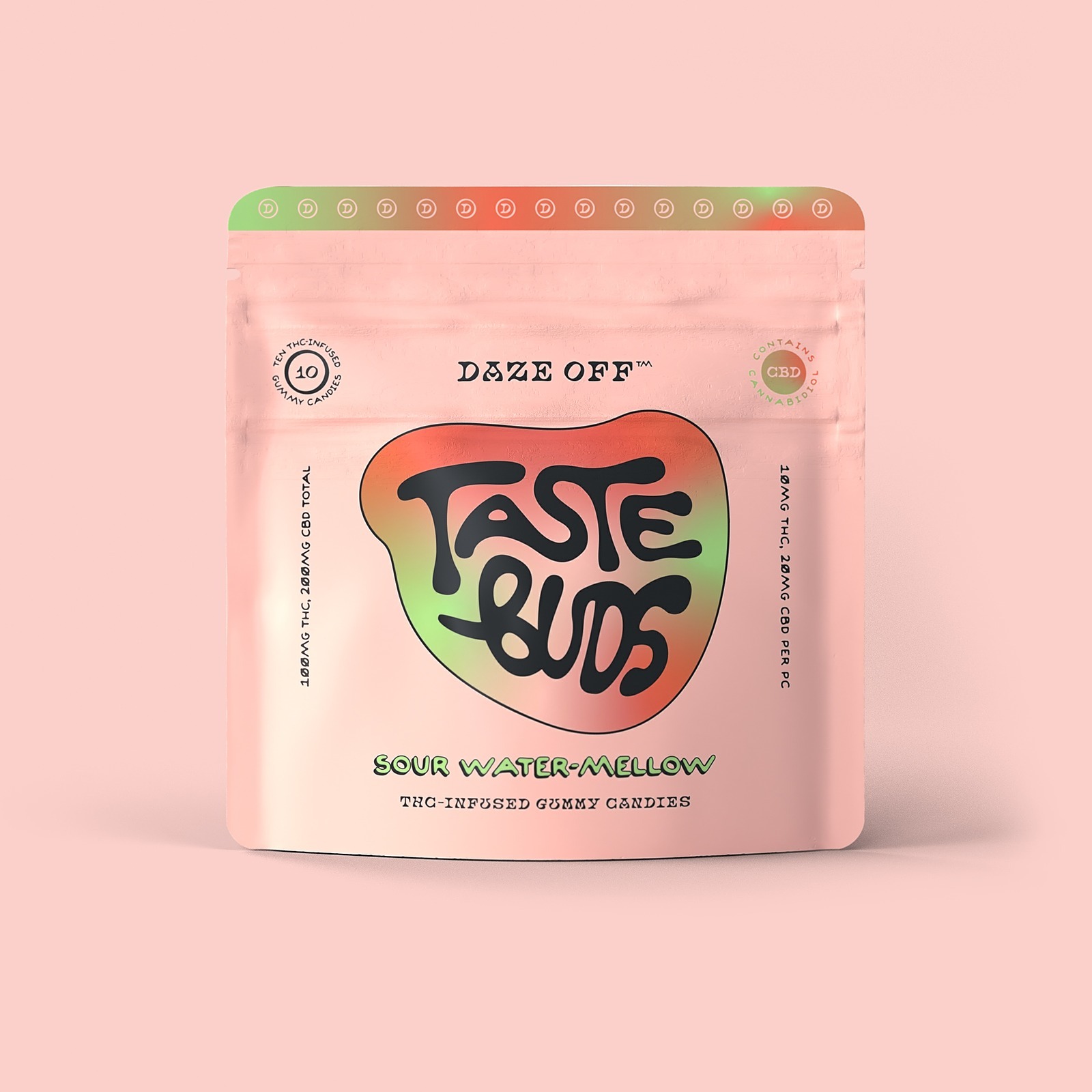 Daze Off Sour WaterMellow Taste Buds THCInfused Gummy Candies 10 x