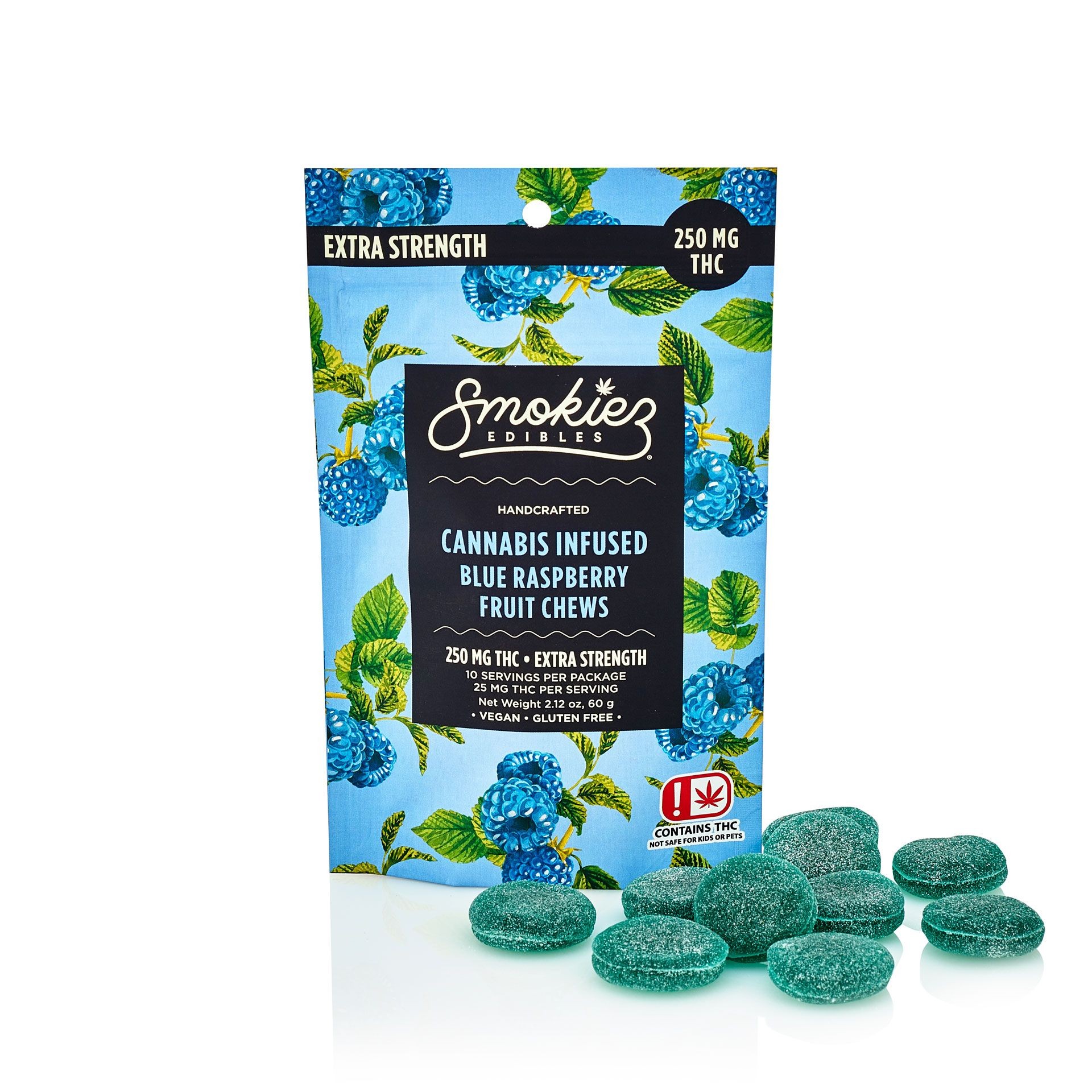 Smokiez Edibles Blue Raspberry Fruit Chews, 250mg THC OK Leafly