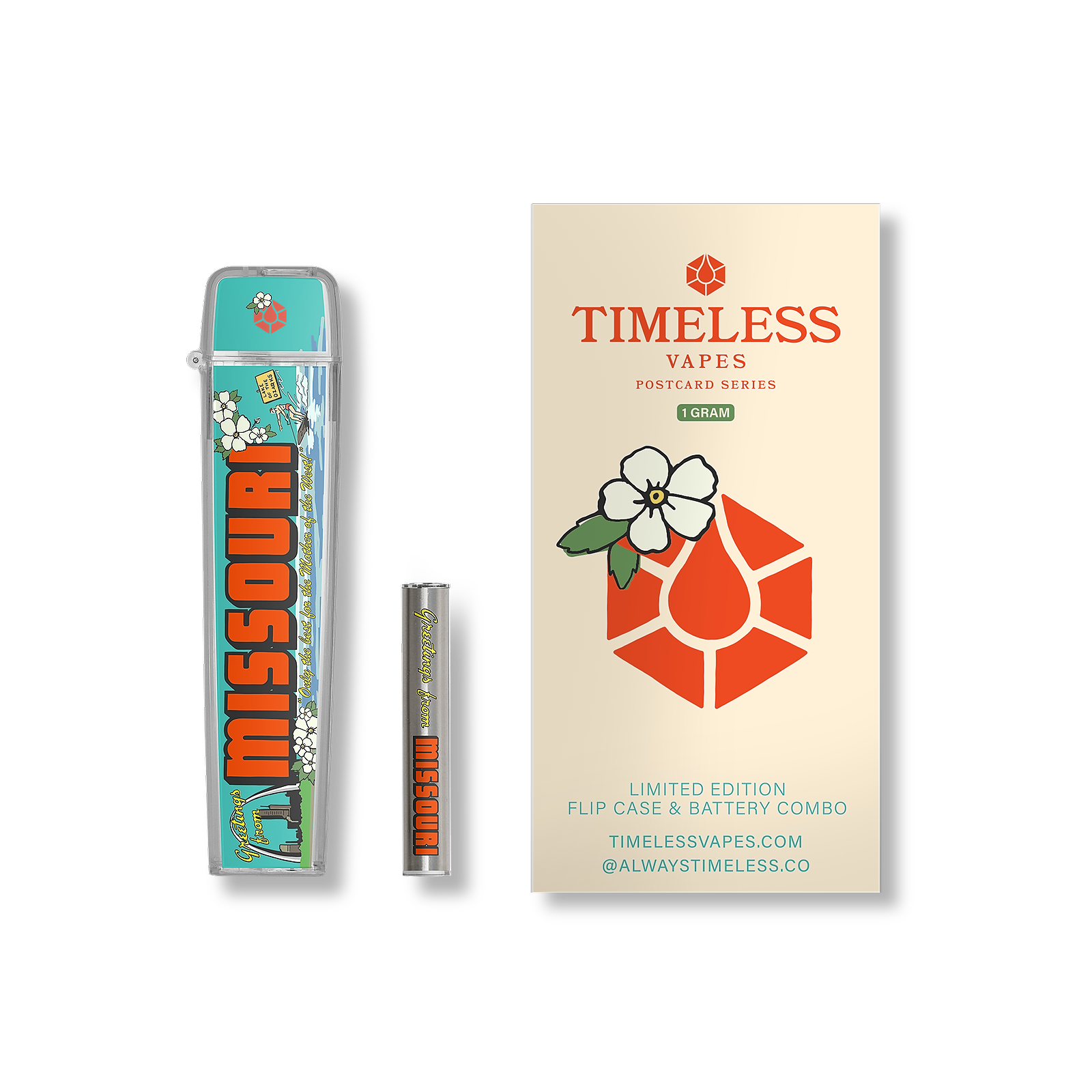 Timeless Vapes: Greetings From Missouri Flip Case & Battery Combo 1000mg