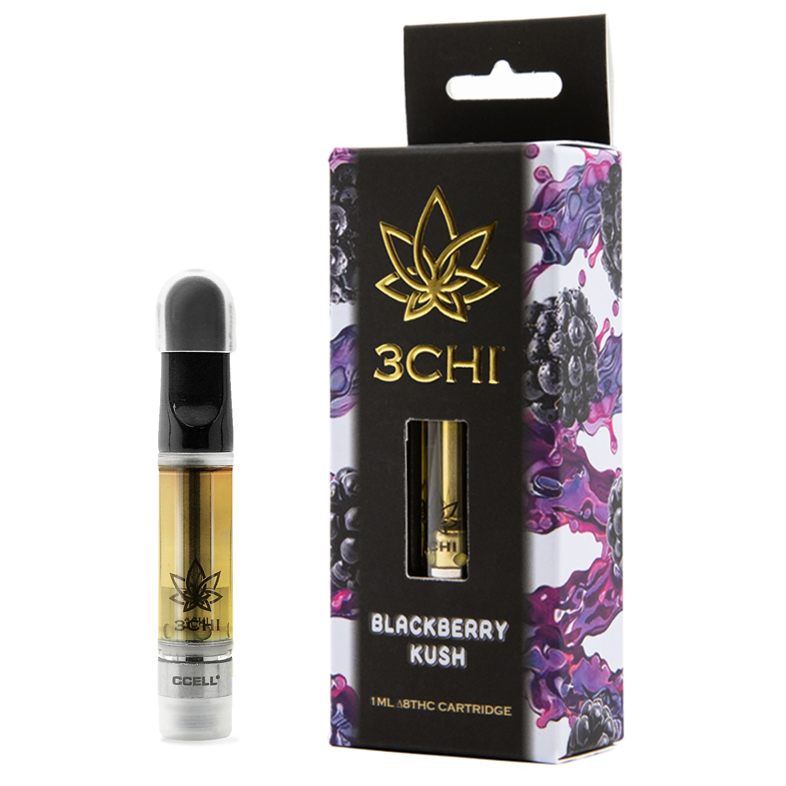 3CHI Delta 8 THC Vape Cartridge Blackberry Kush (CDT) 1ml Leafly