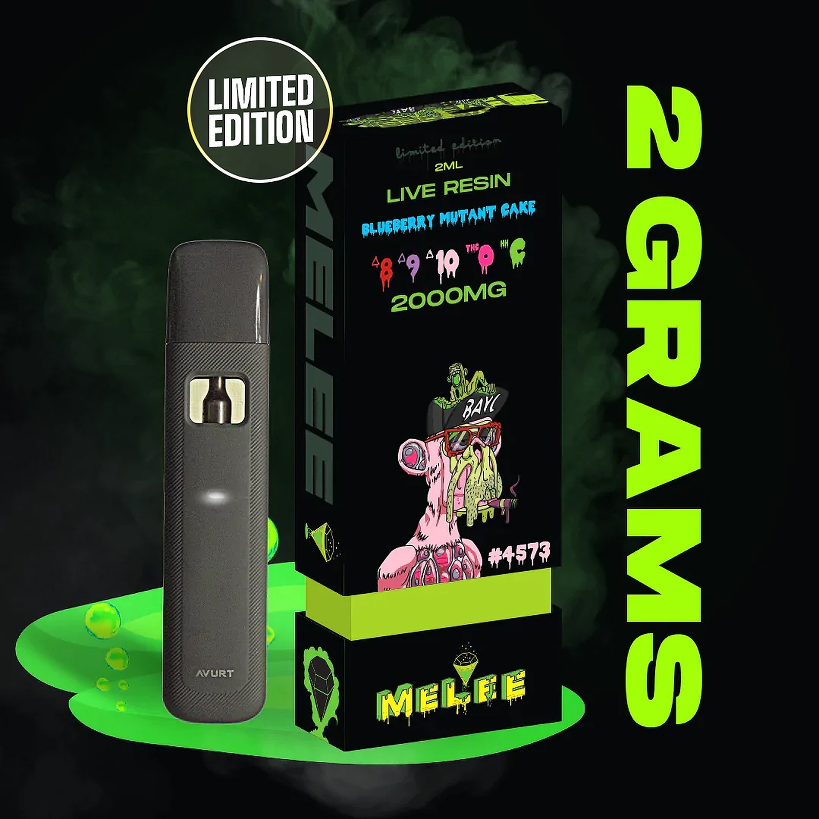 Melee Dose 2 Gram Live Resin Disposable Vape Wedding Cake (HHC, D8, D9, D10) Leafly