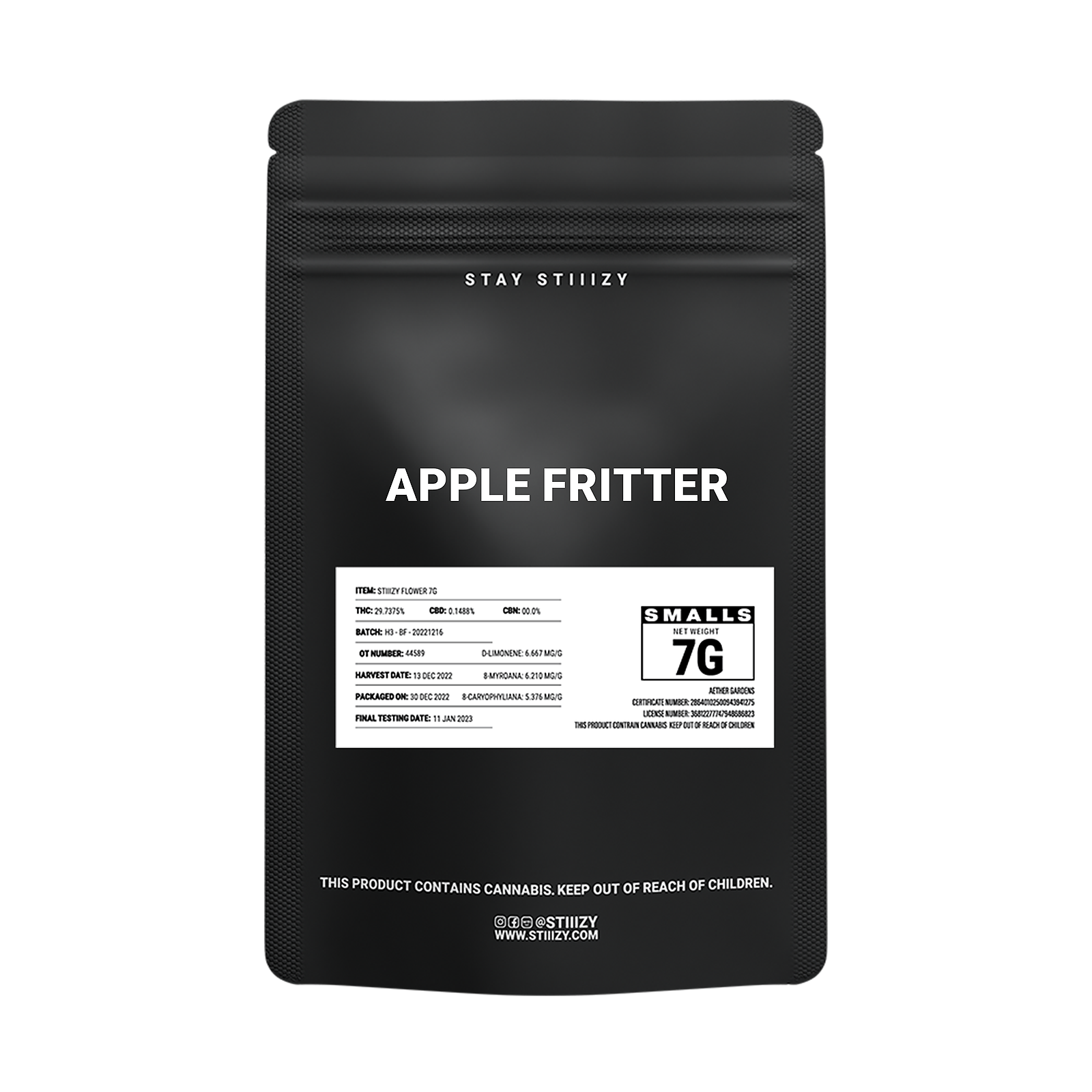 STIIIZY APPLE FRITTER BLACK LABEL 7G Leafly