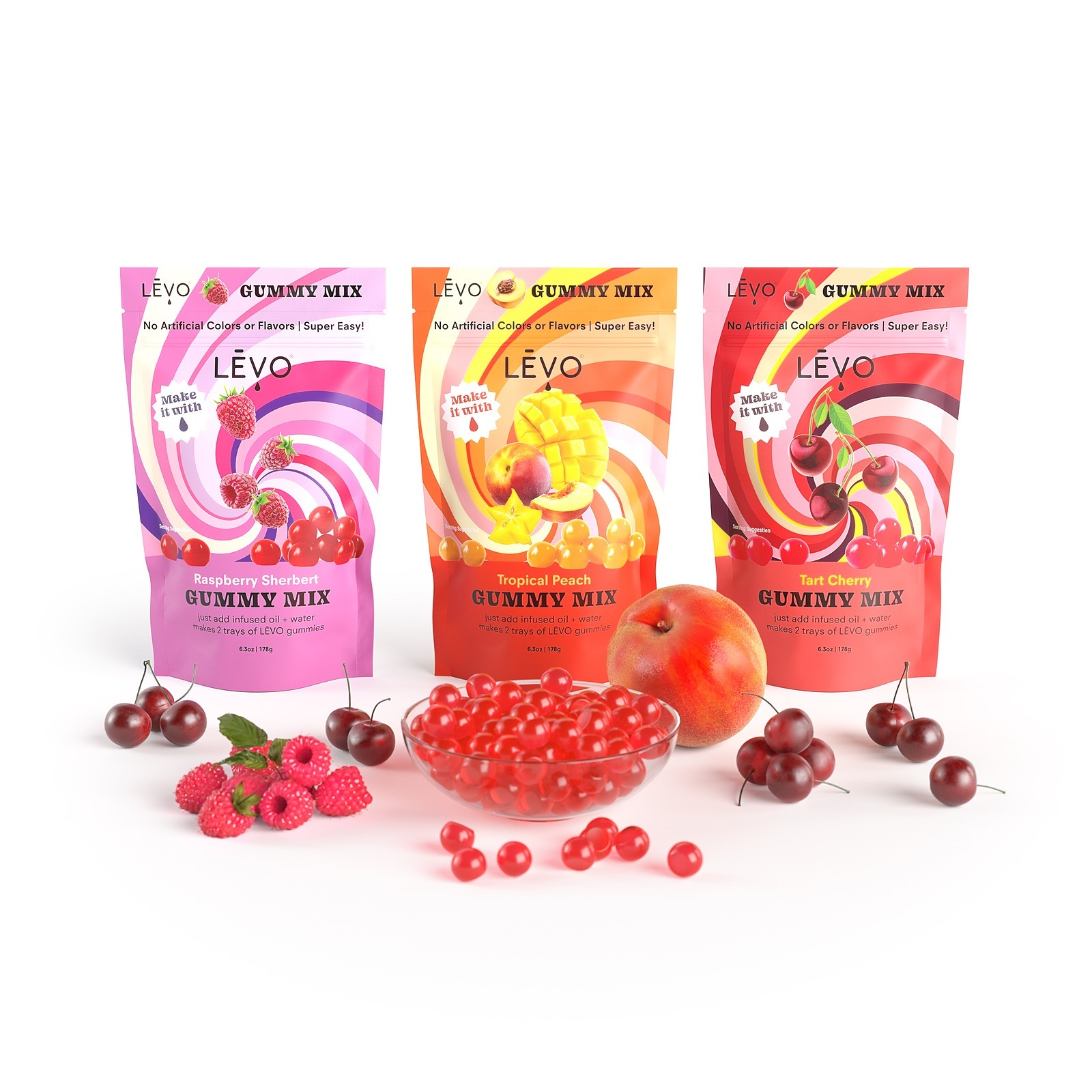 LĒVO Oil Infusion: Cherry, Raspberry, Peach Gummy Mix Kit