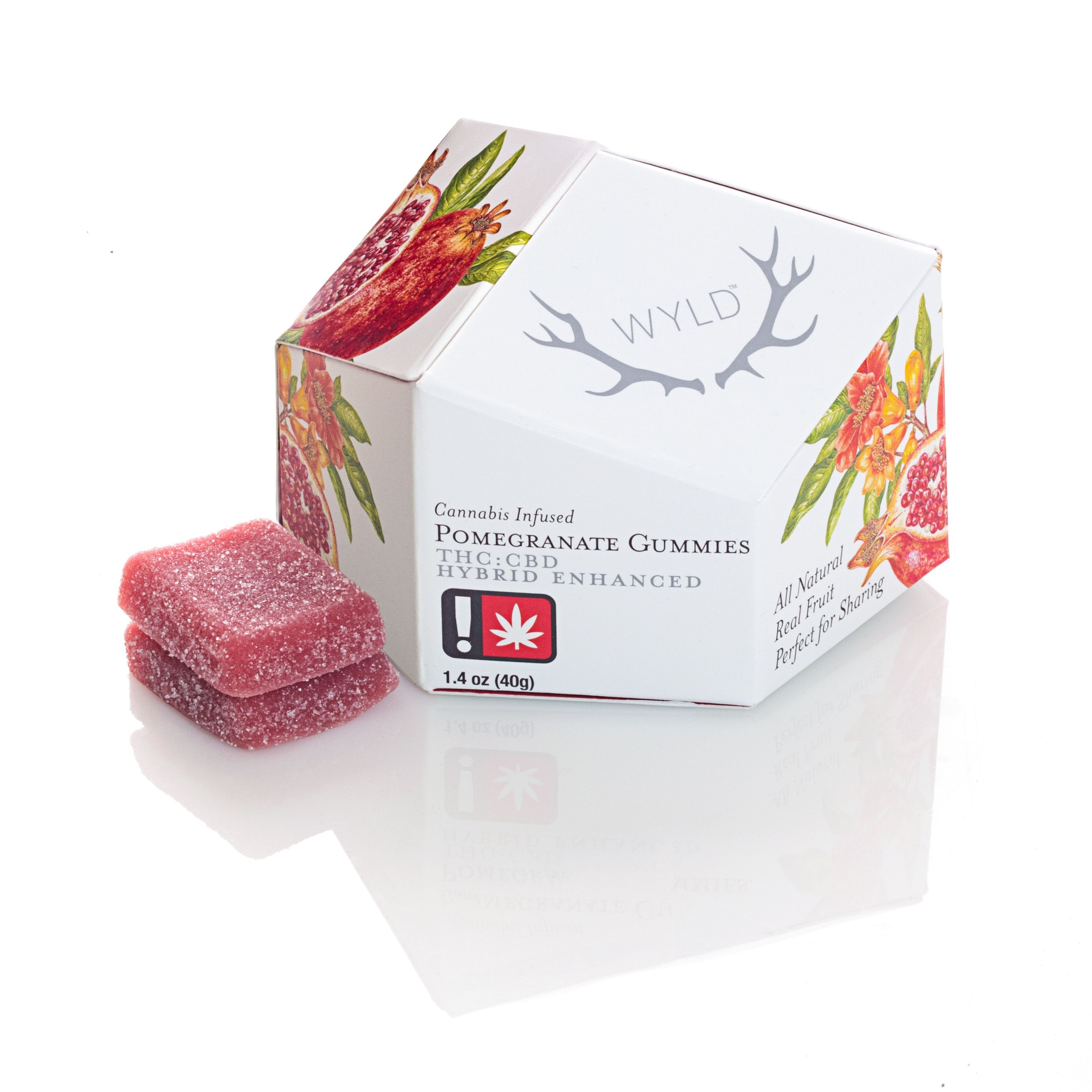 Wyld: Pomegranate 1:1 CBD + Hybrid Enhanced Gummies 50mg | Leafly