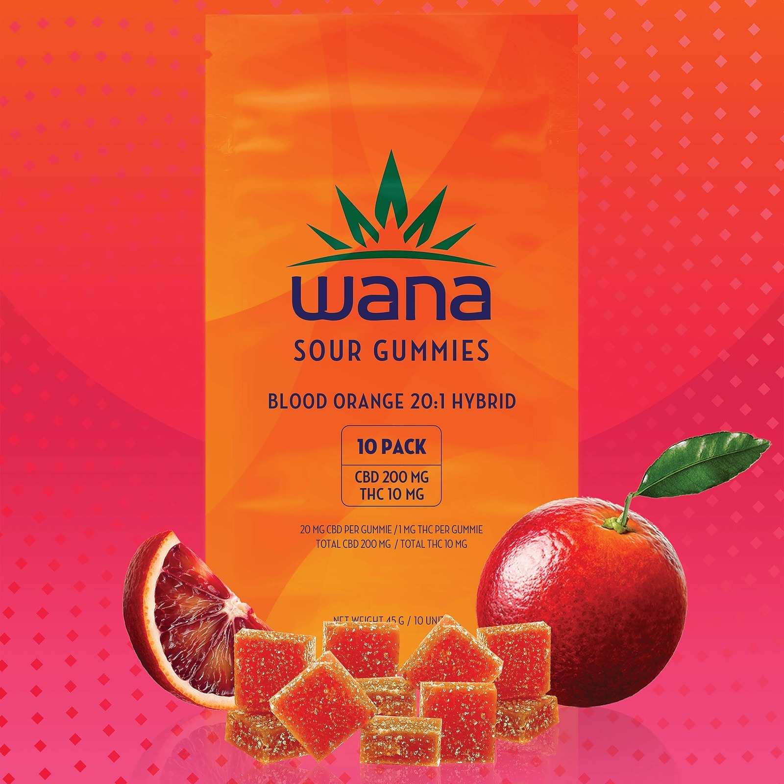 Wana Sour Gummies Blood Orange 20:1 Hybrid (10-pk)
