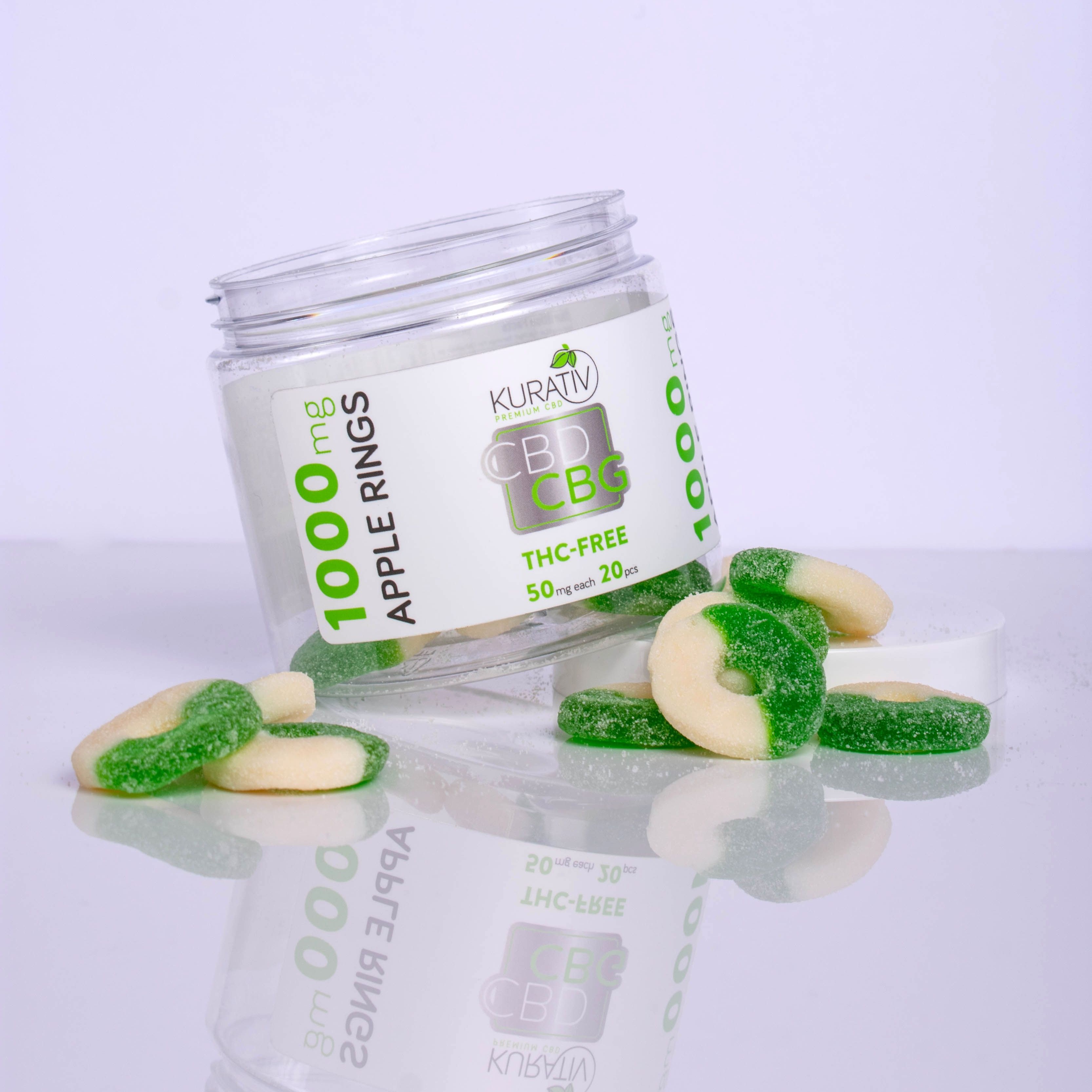 Kurativ CBD / CBG Gummies - Apple Rings 4:1 THC-Free 1000mg