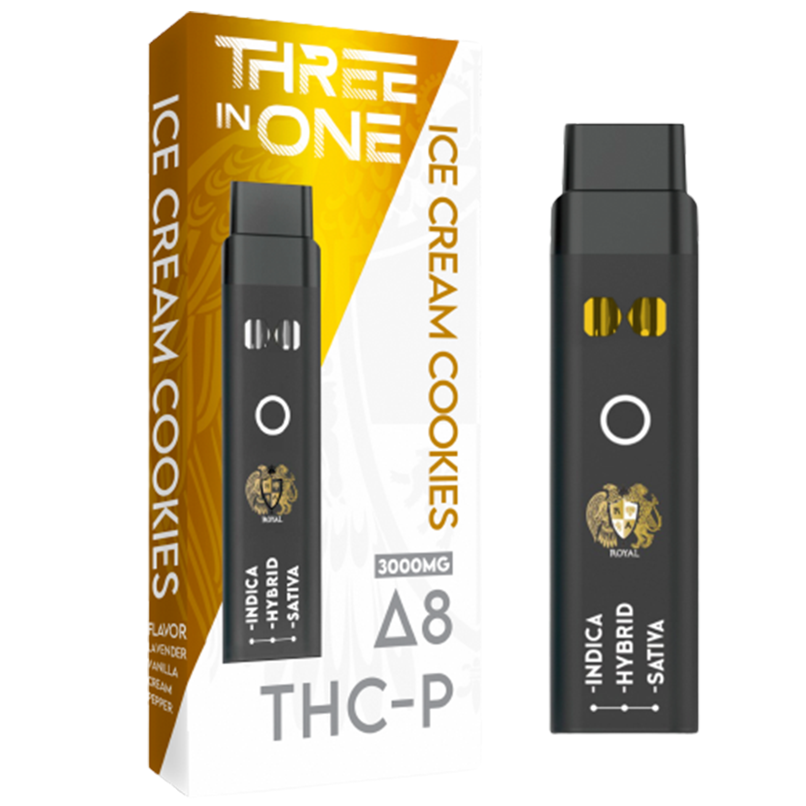 RA Royal: DELTA 8 + THC-P THREE-IN-ONE DISPOSABLE VAPE: ICE CREAM COOKIES  (3000MG) | Leafly