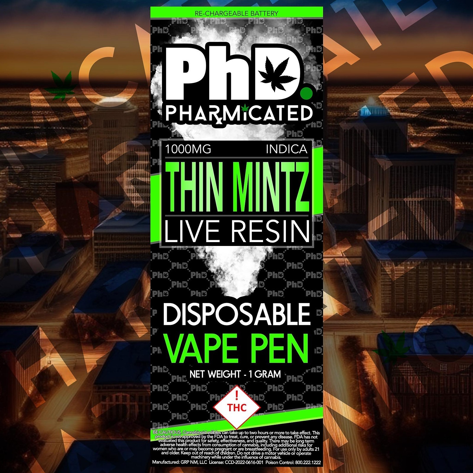 Pharmicated: PhD Disposable Vape Cart - Live Resin - Thin Mintz