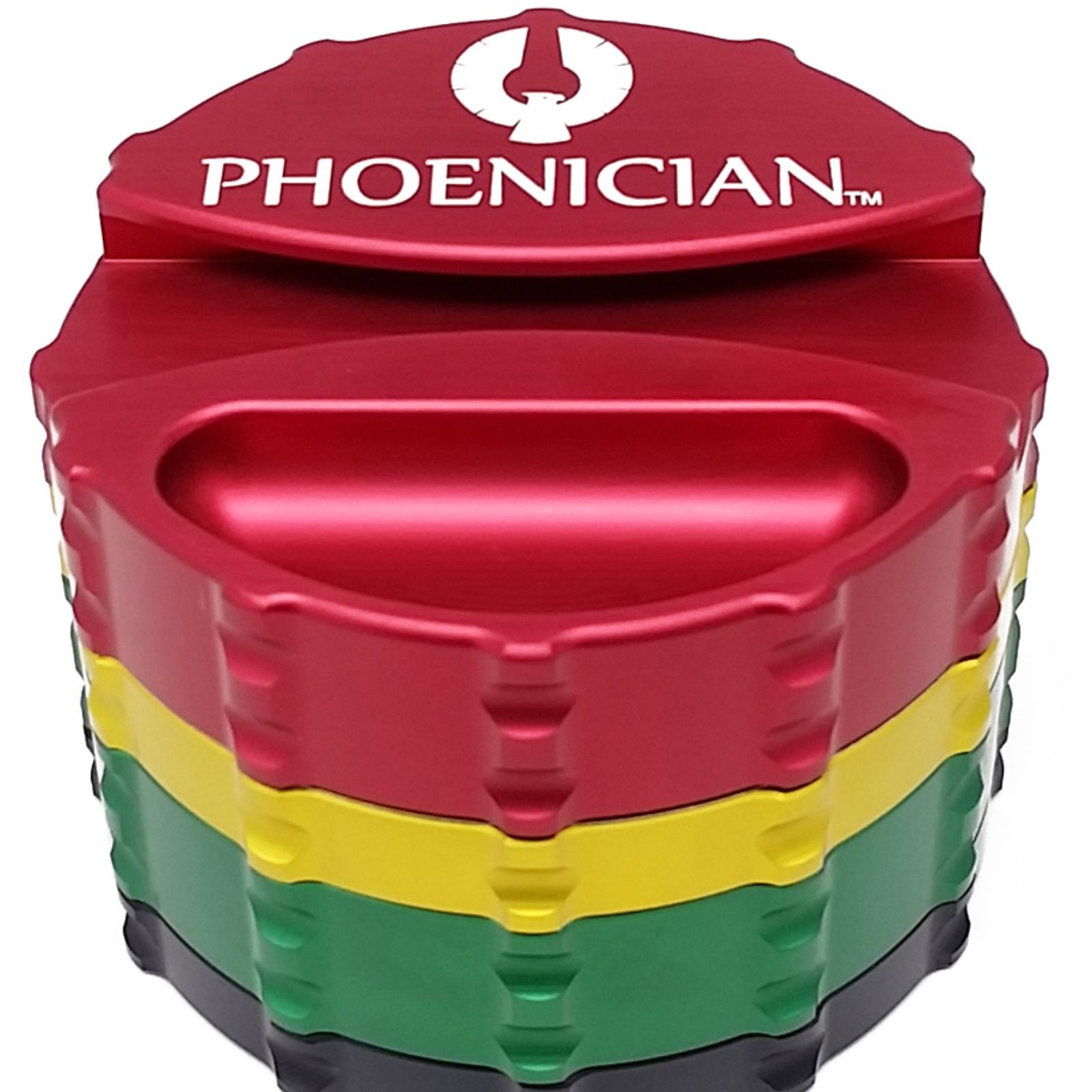 Phoenician Engineering Large 4Piece Grinder w/ Paper Dispenser Rasta Leafly