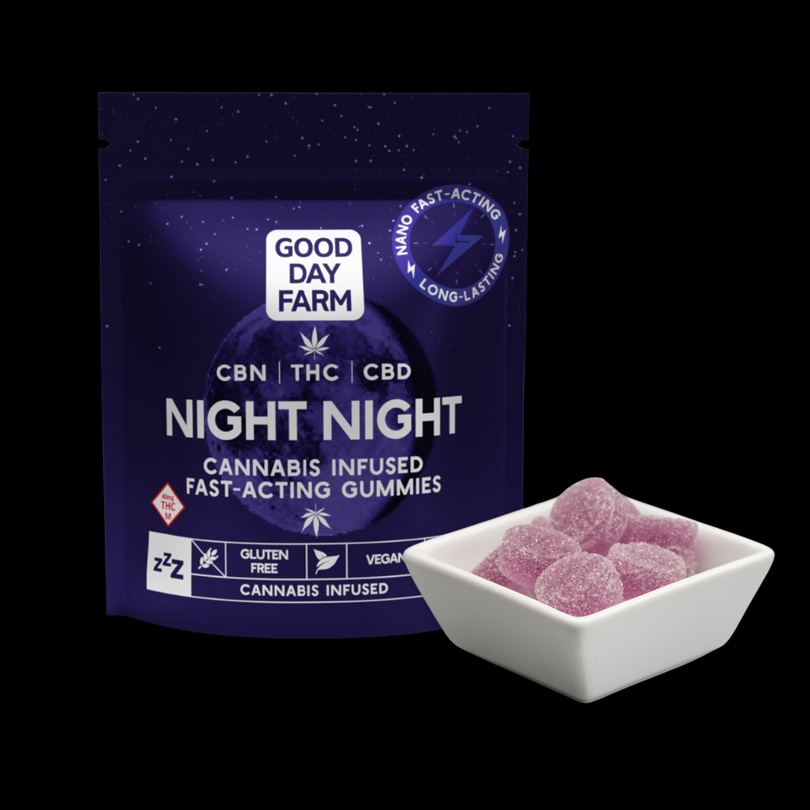 Good Day Farm Night Night Gummies Good Day Farm: 1:1:1 CBN:THC:CBD Blueberry Night Night Nano Gummies