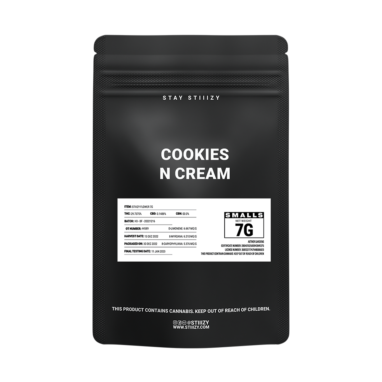 STIIIZY COOKIES & CREAM BLACK LABEL 7G Leafly