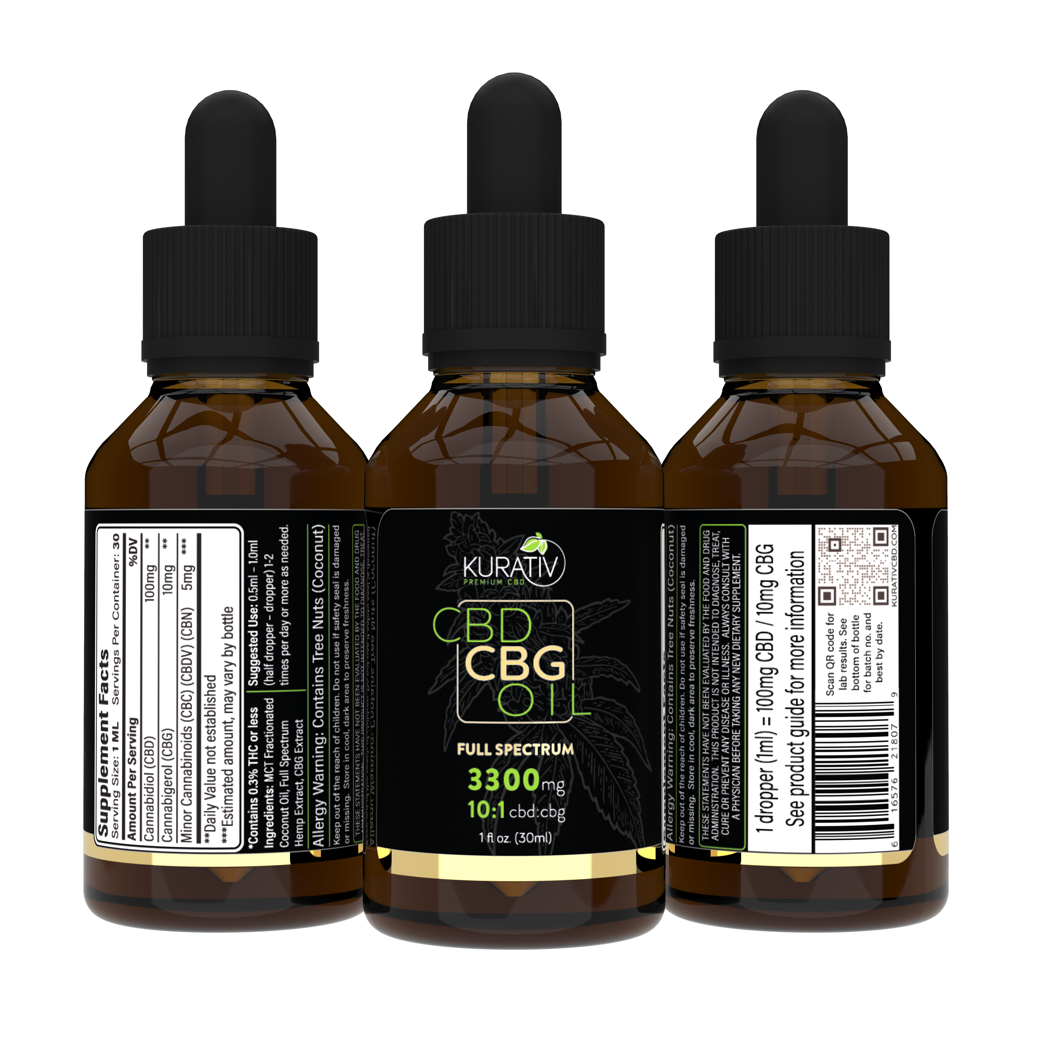 Kurativ CBD: Kurativ CBD / CBG Oil Full Spectrum 10:1 3300mg | Leafly