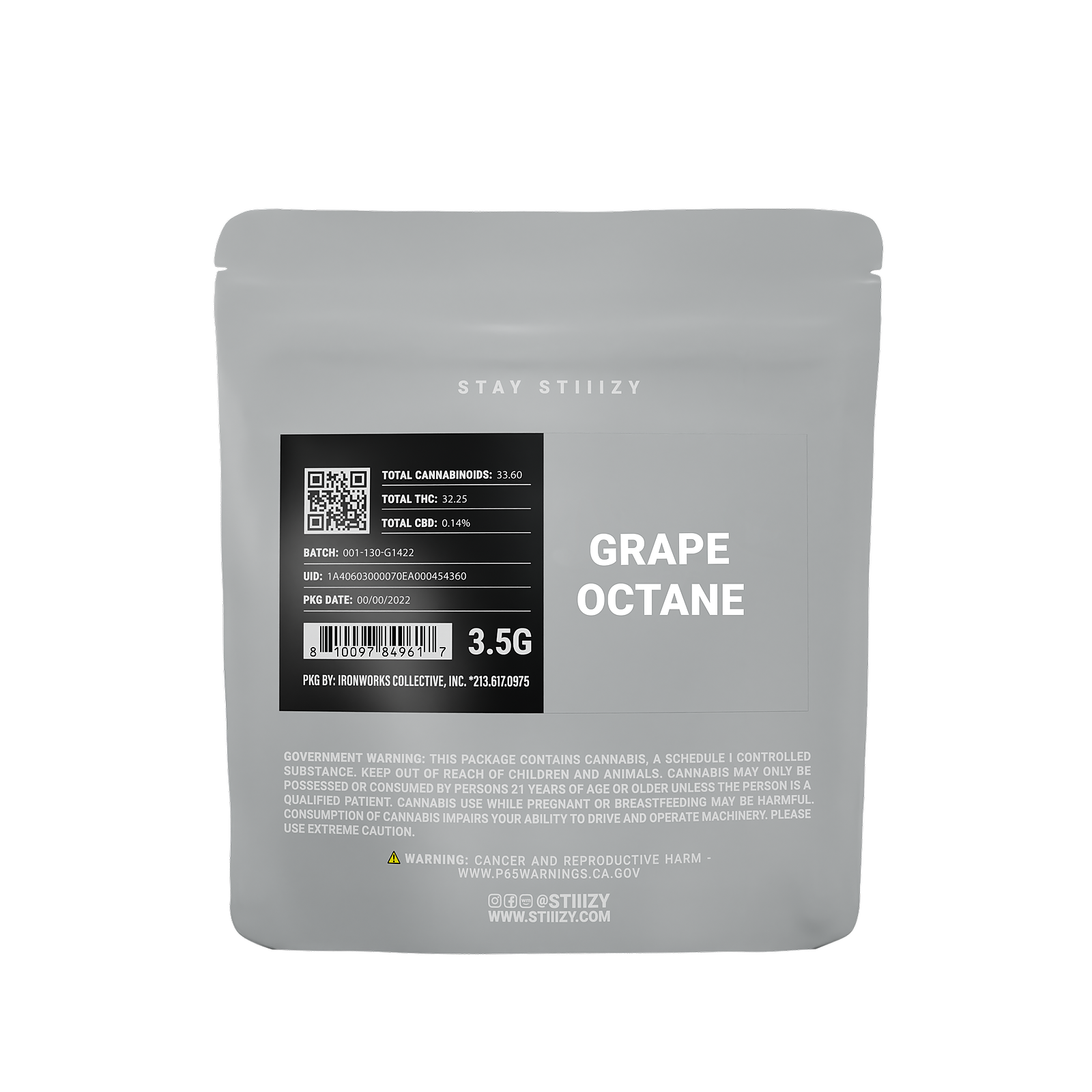 STIIIZY: UNI GRAPE OCTANE - LIGHT GREY LABEL 3.5G | Leafly