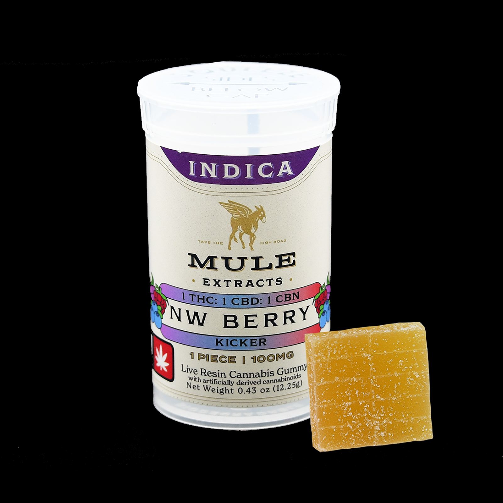 Mule Extracts: 100mg NW Berry 1:1:1 THC CBD CBN Kicker Indica | Leafly