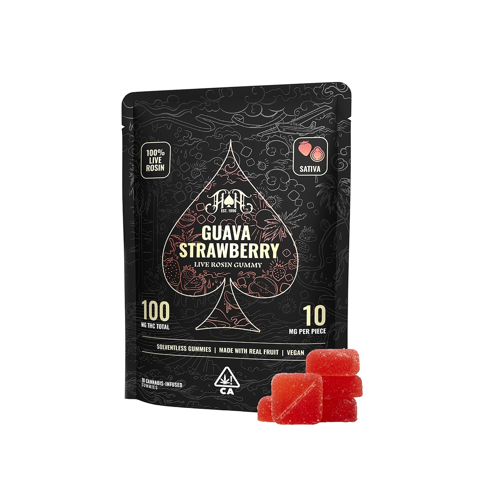 Heavy Hitters Guava Strawberry Sativa Live Rosin Gummies 100mg Thc Leafly