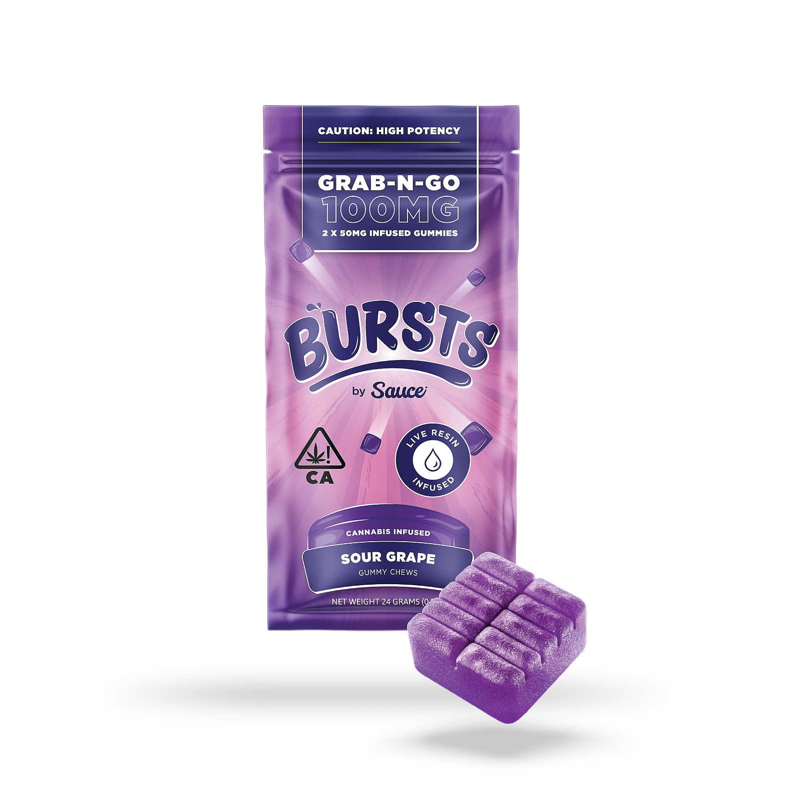 Sauce Essentials BURSTS Sour Grape 100MG Live Resin Infused Edibles