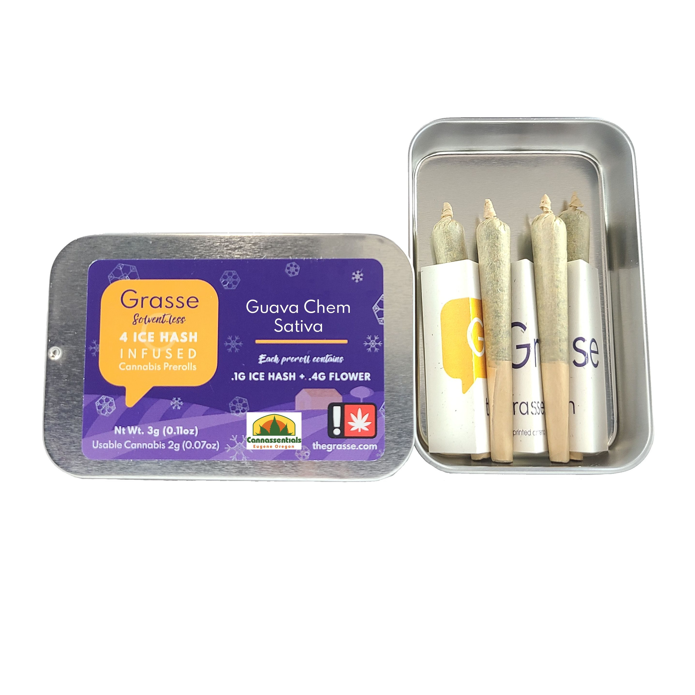 Grasse: Guava Chem Solventless Ice Hash Infused PreRoll 2g 4 Pack | Leafly