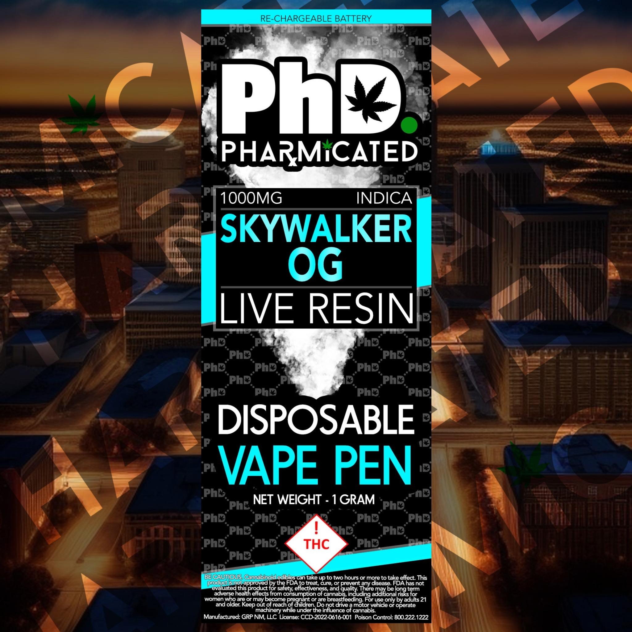 Pharmicated: PhD Disposable Vape Cart - Live Resin - Skywalker OG | Leafly